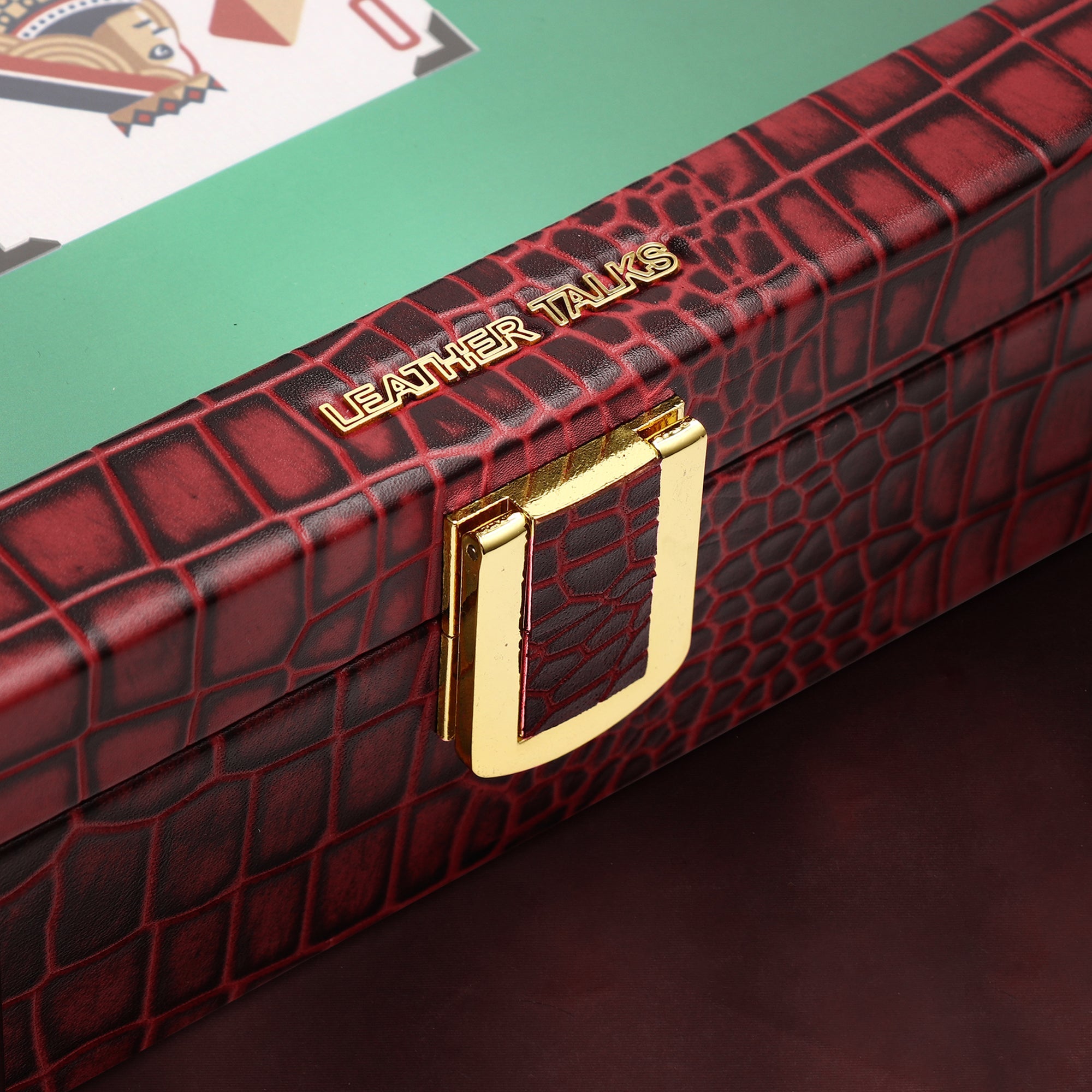 Leather Poker Box | Croco Embossed Genuine Leather | Color: Cherry Leather Talks