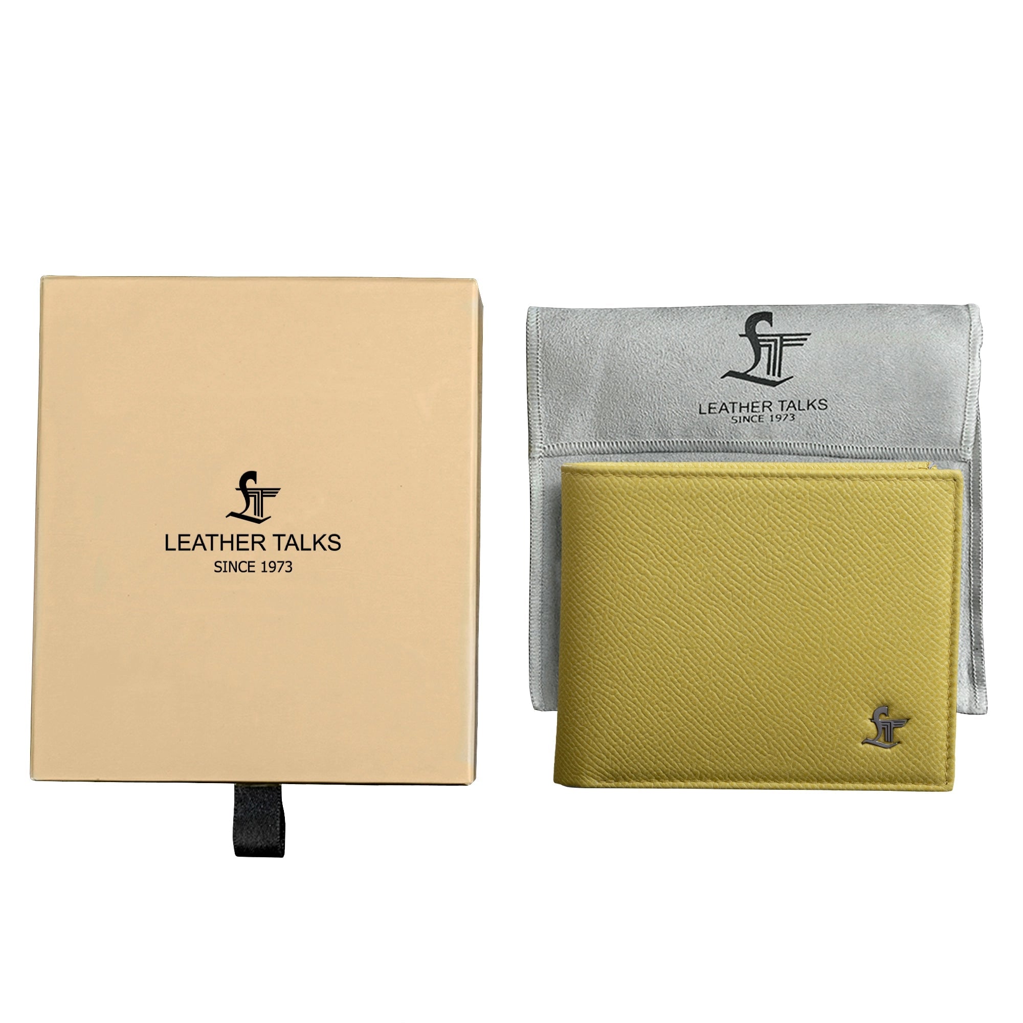 Leather Talks men’s leather wallet with branded gift box and protective suede pouch