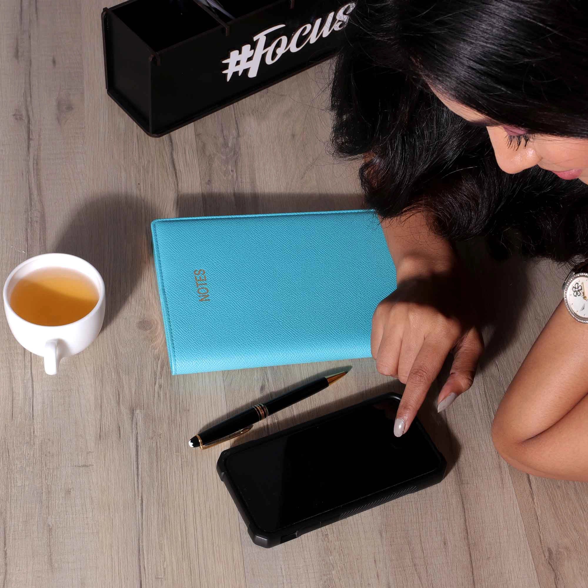 Classic - Luxury Leather Diary | Premium Genuine Leather Journal | Refillable Notebook for Professionals | Color: Sky Blue Leather Talks