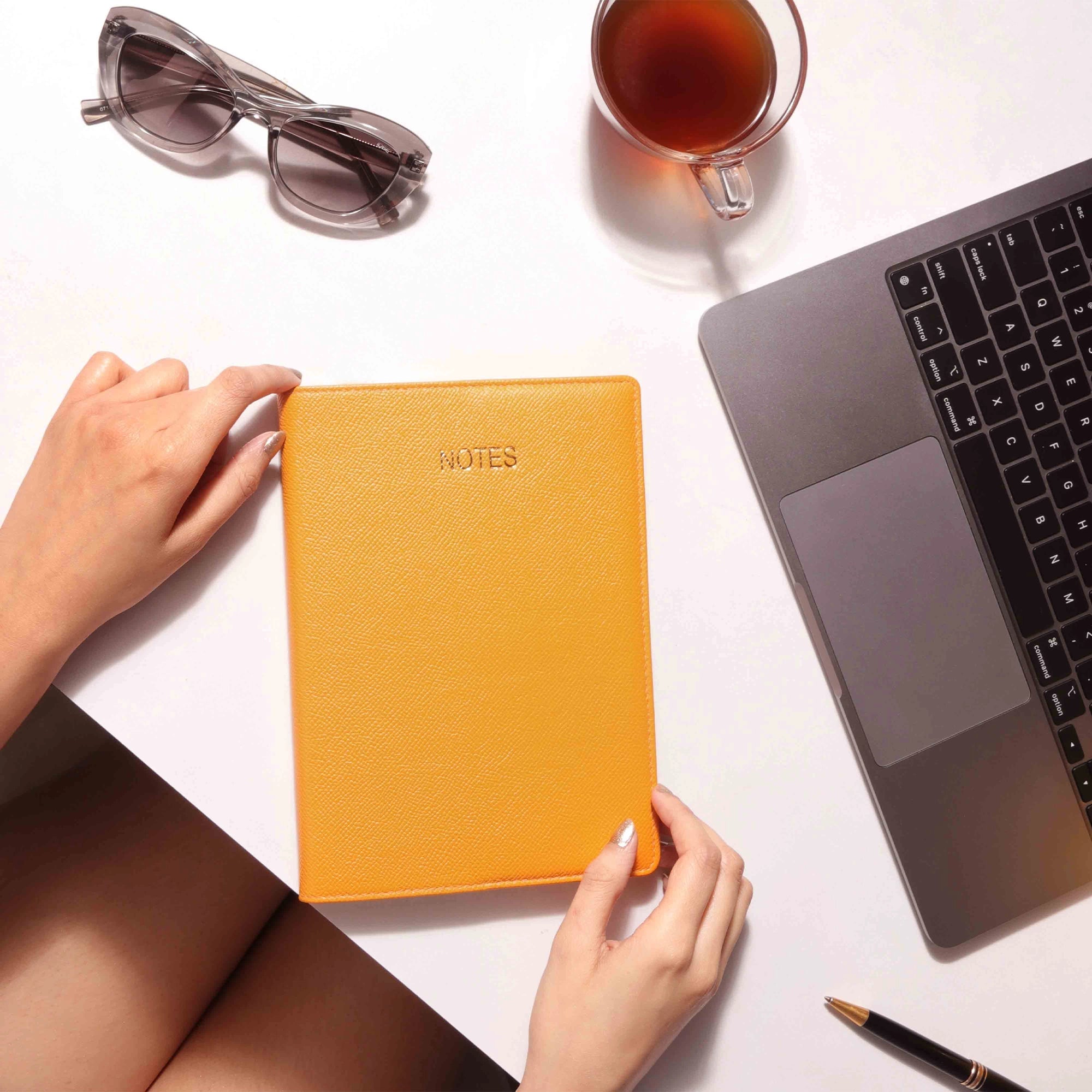 Classic - Luxury Leather Notebook | Premium Genuine Leather Journal for Men & Women | Color: Orange Leather Talks