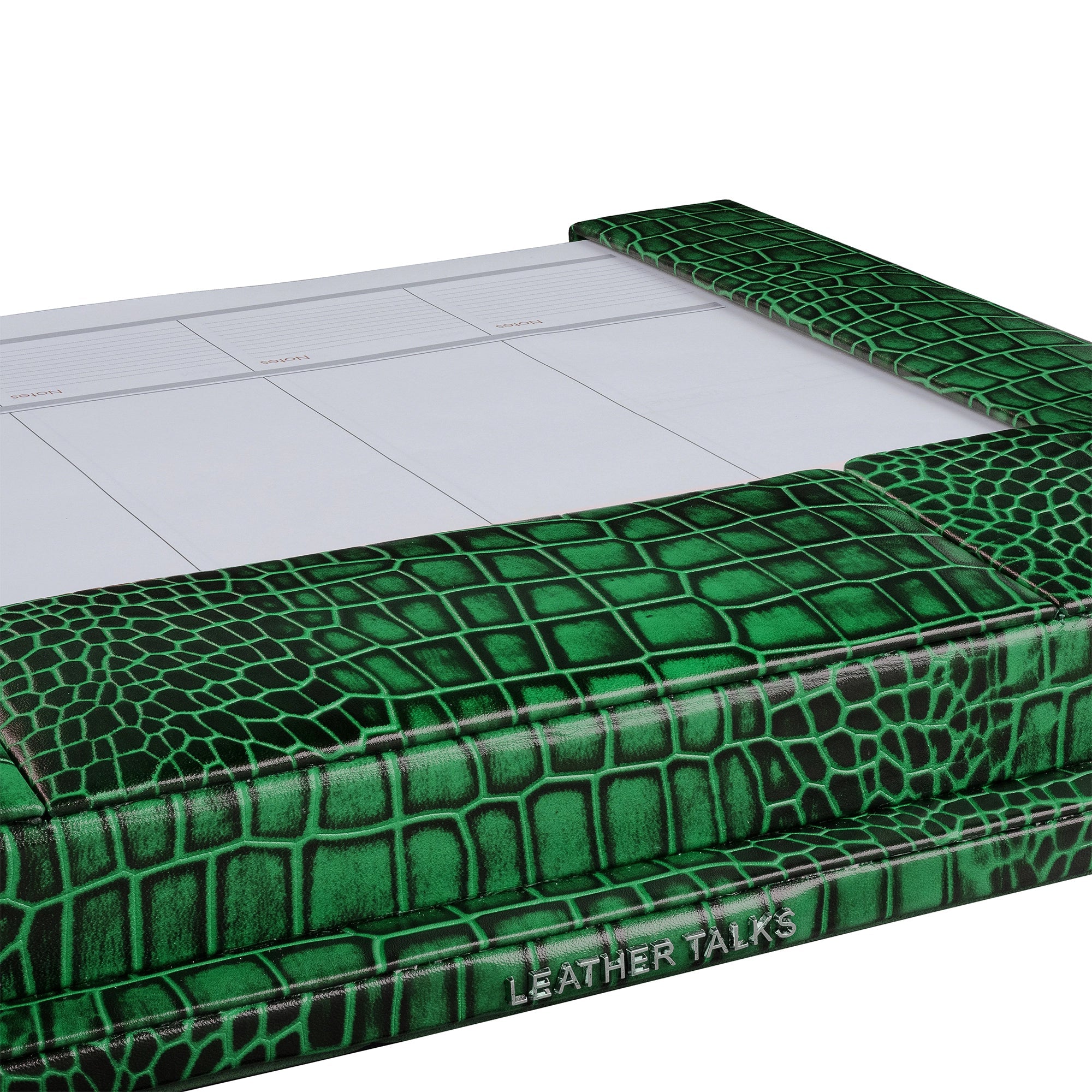 Desktop Planner Set I | Office Table Accessories| Croco Embossed Genuine Leather | Color- Green Leather Talks