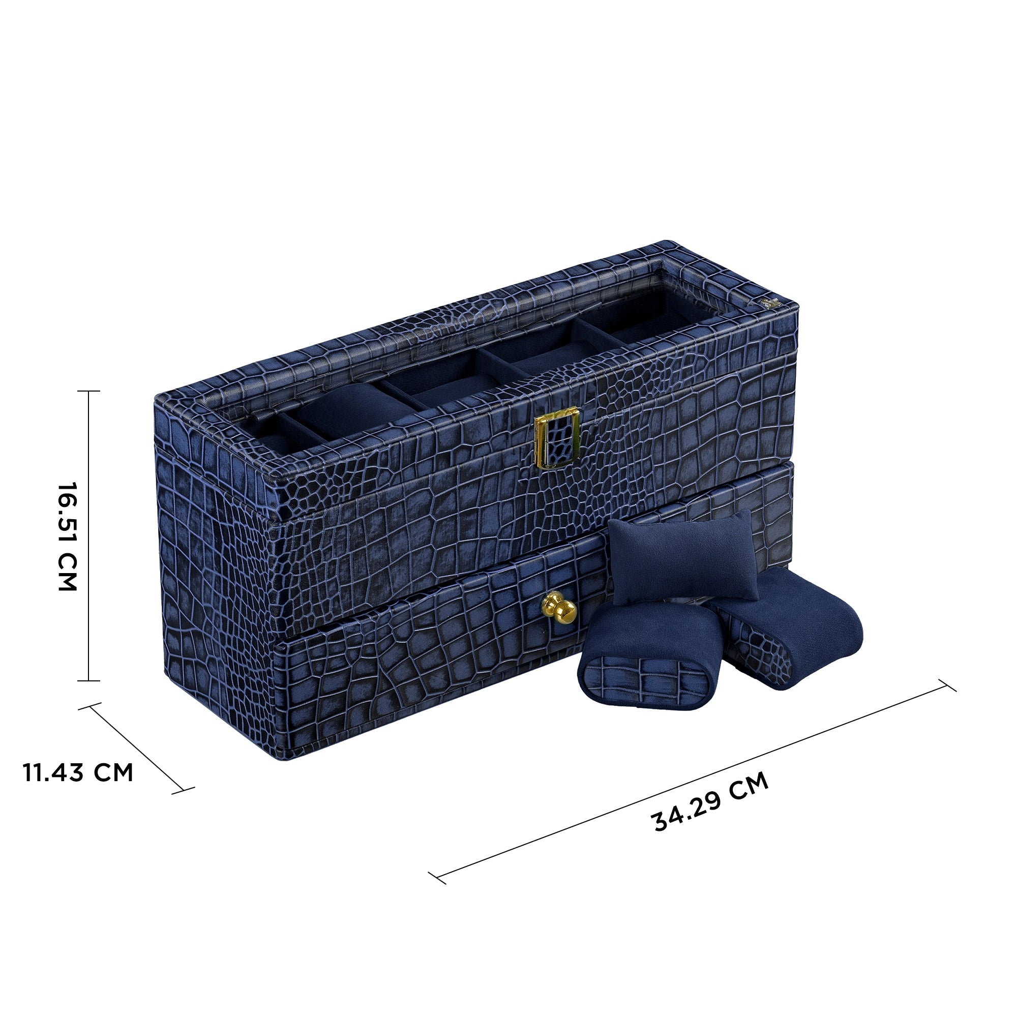 Bronx II Leather Watch Box / Case | 100% Genuine Leather | Can Hold 10 Watches | Acrylic Glass Top | Color:  Croco Blue Leather Talks