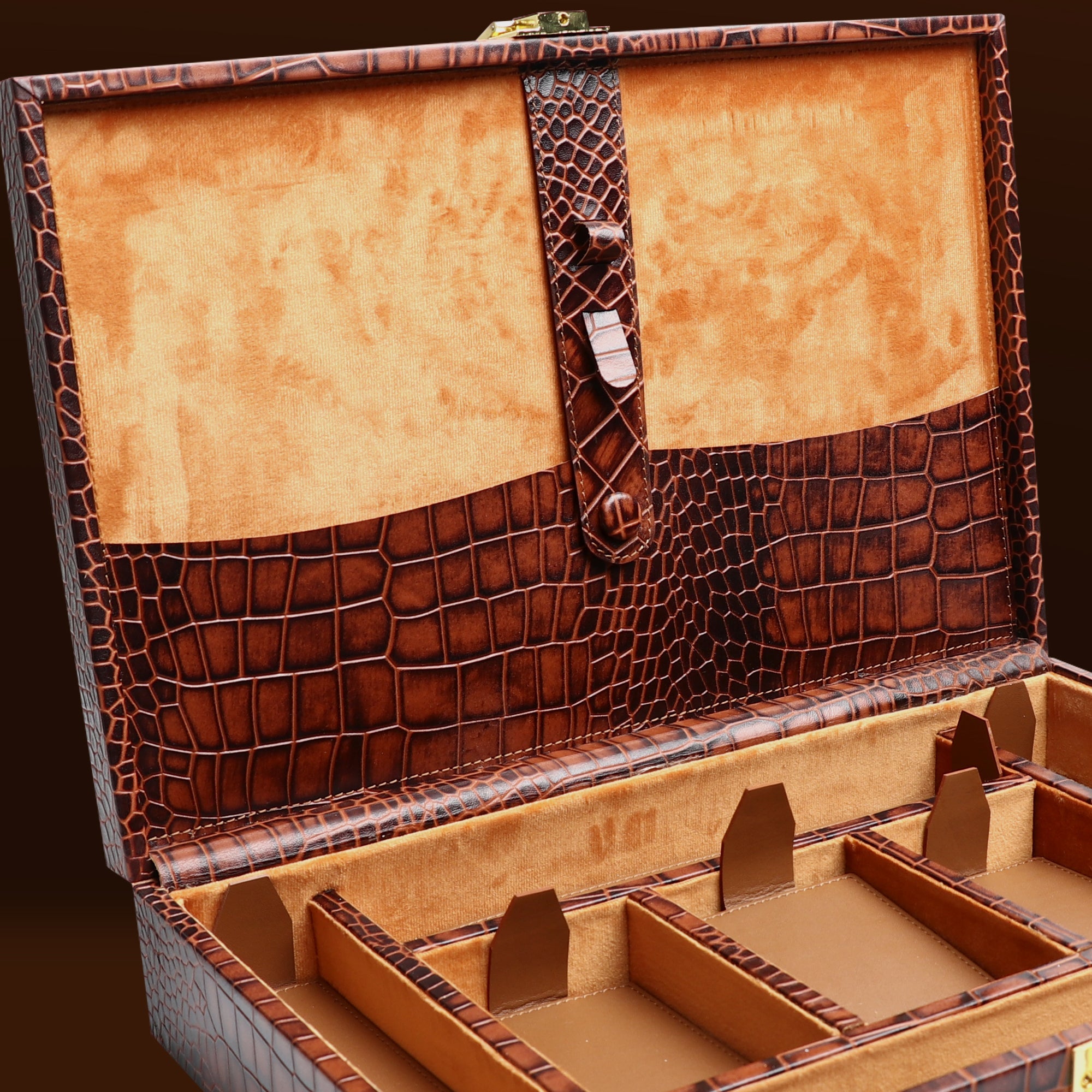 Leather Poker Box | Croco Embossed Genuine Leather | Luxury Playing Card Case | Premium Poker Gift Set | Color: Tan Leather Talks