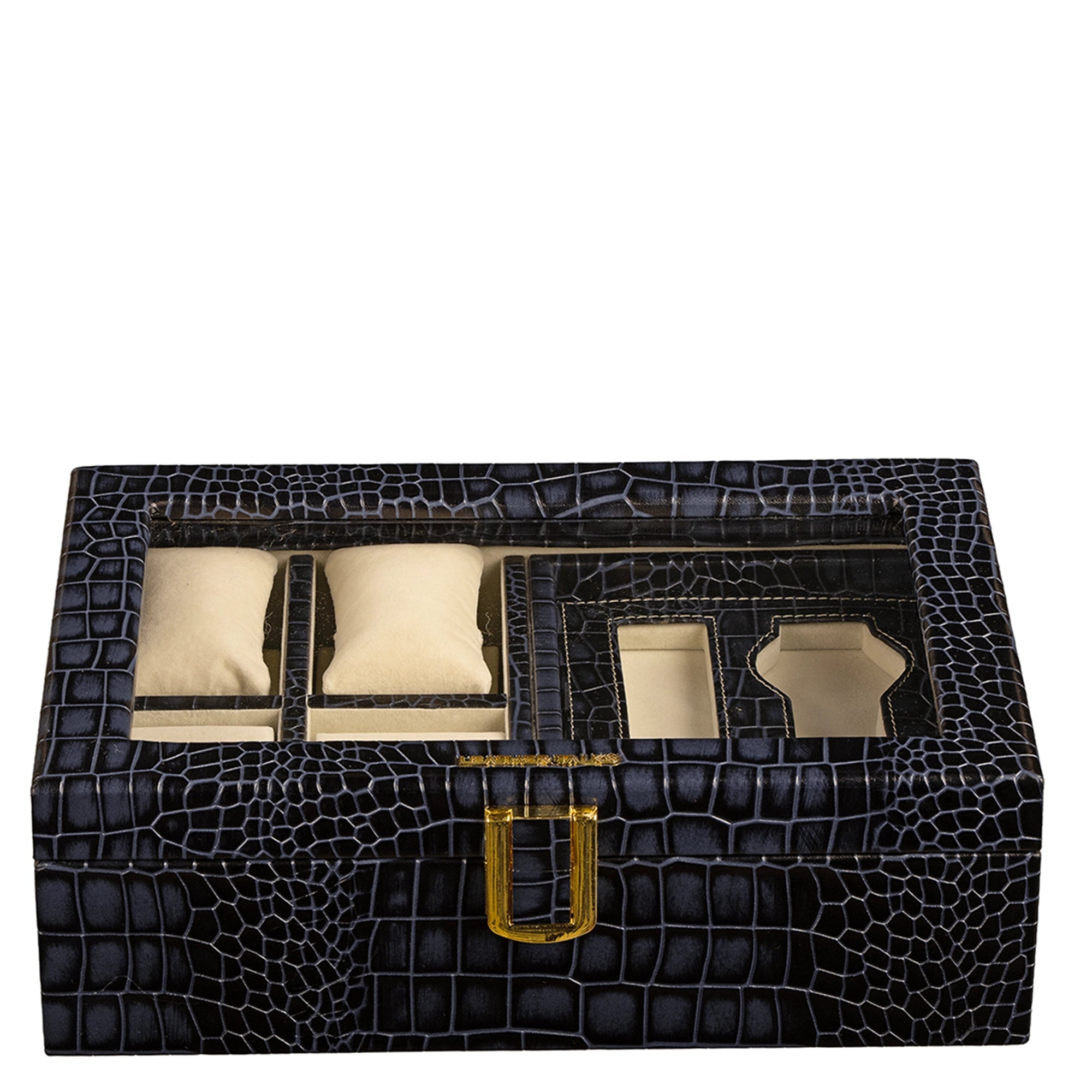 Galio Premium Watch Box 8 Watches | Genuine Leather Watch Storage Case for Men | Color: Croco Blue Leather Talks