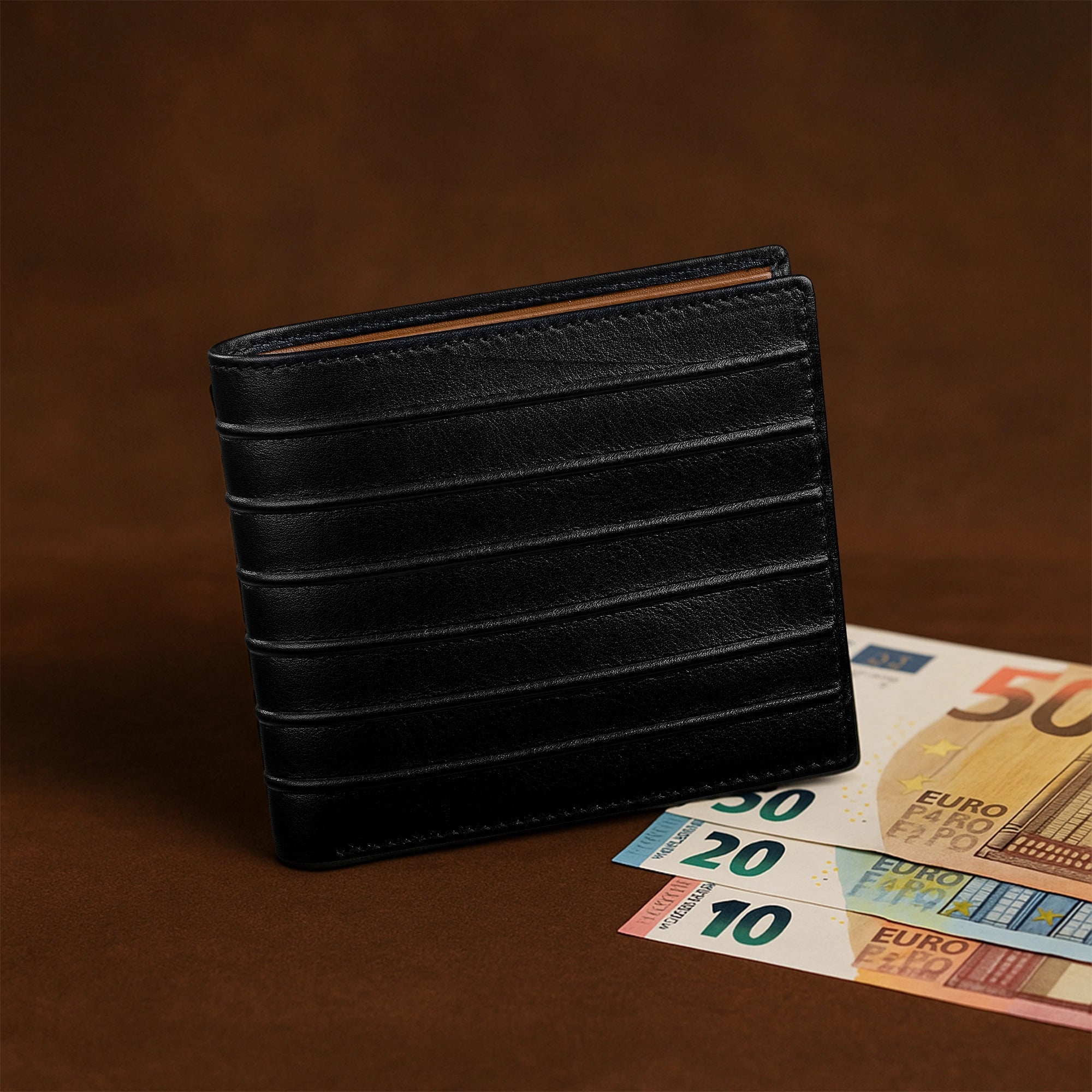 String Premium Genuine Leather Wallet for Men | RFID Blocking Slim Wallet | Classic Men’s Wallet | Color: Black with Tan LeatherTalks