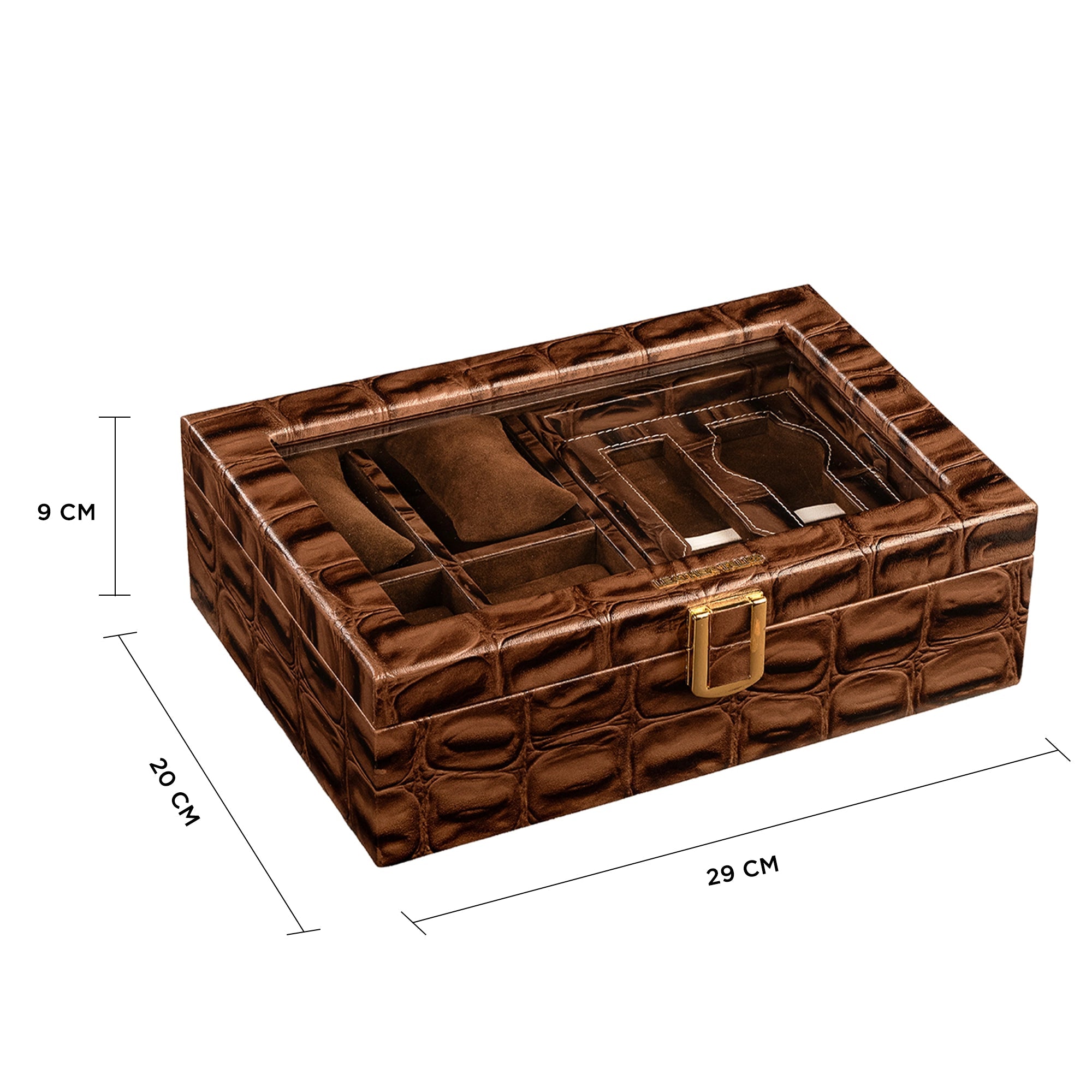 Galio Leather Watch Box / Case |  Genuine Leather Watch Box for Men | Can Hold 8 Watches | Acrylic Glass Top | Color: Crocotail Brown Leather Talks