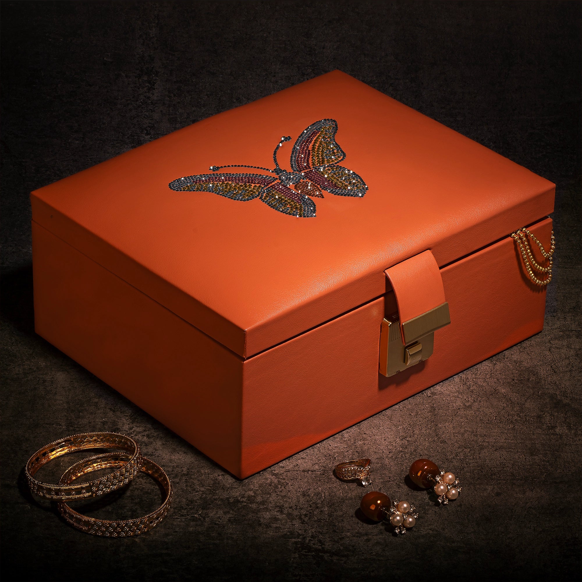 Luxury Enchanted Butterfly Jewellery Box with Swarovski stones and premium leather exterior