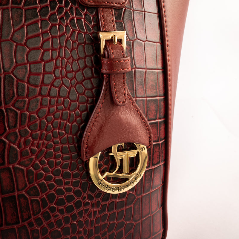luxury leather tote bag in cherry