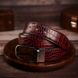 leather mens belt in cherry colour