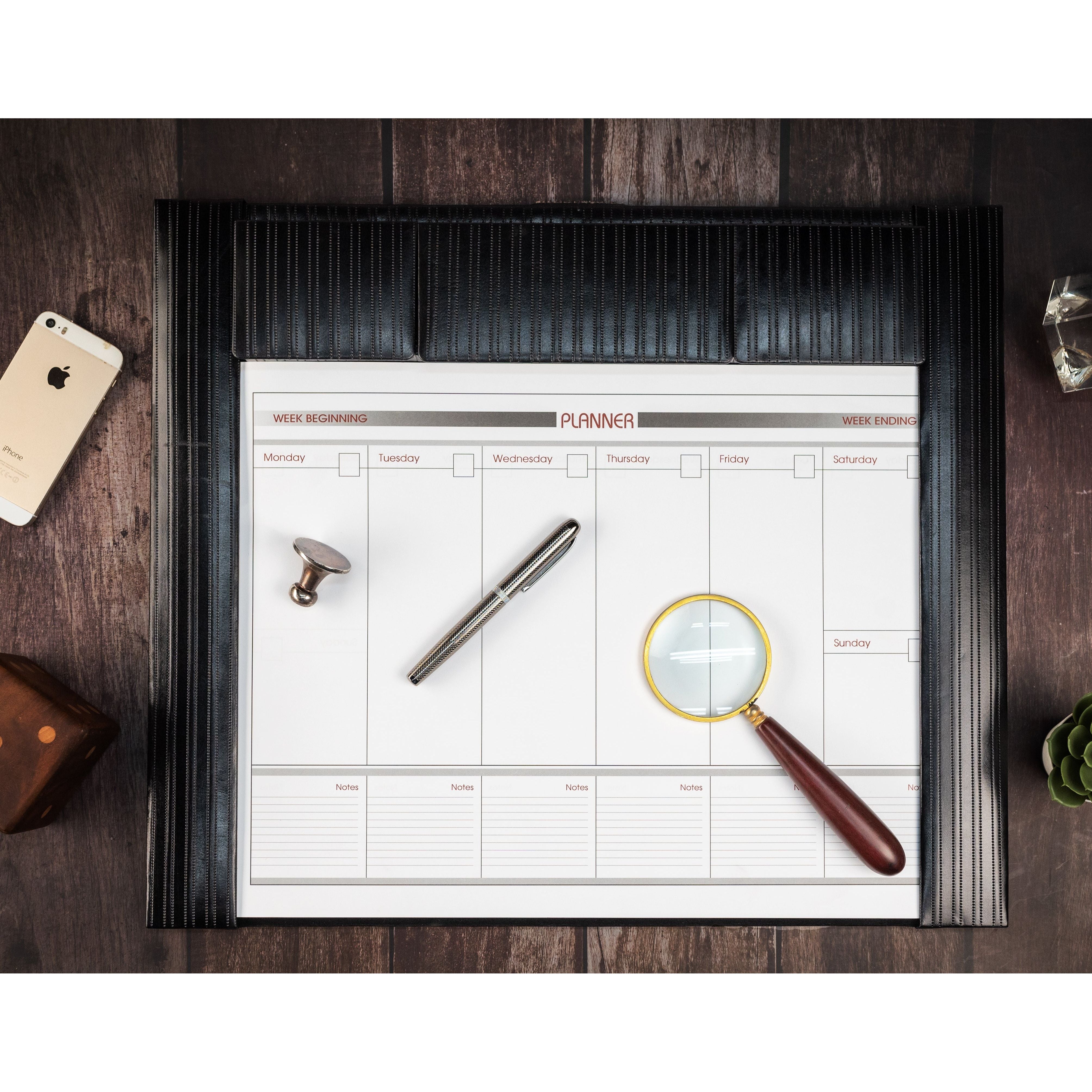 Genuine Leather Table/Desktop Planner Organizer in Black | Planner With ...