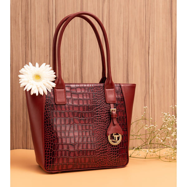 Leather Tote Bag For Women in cherry color