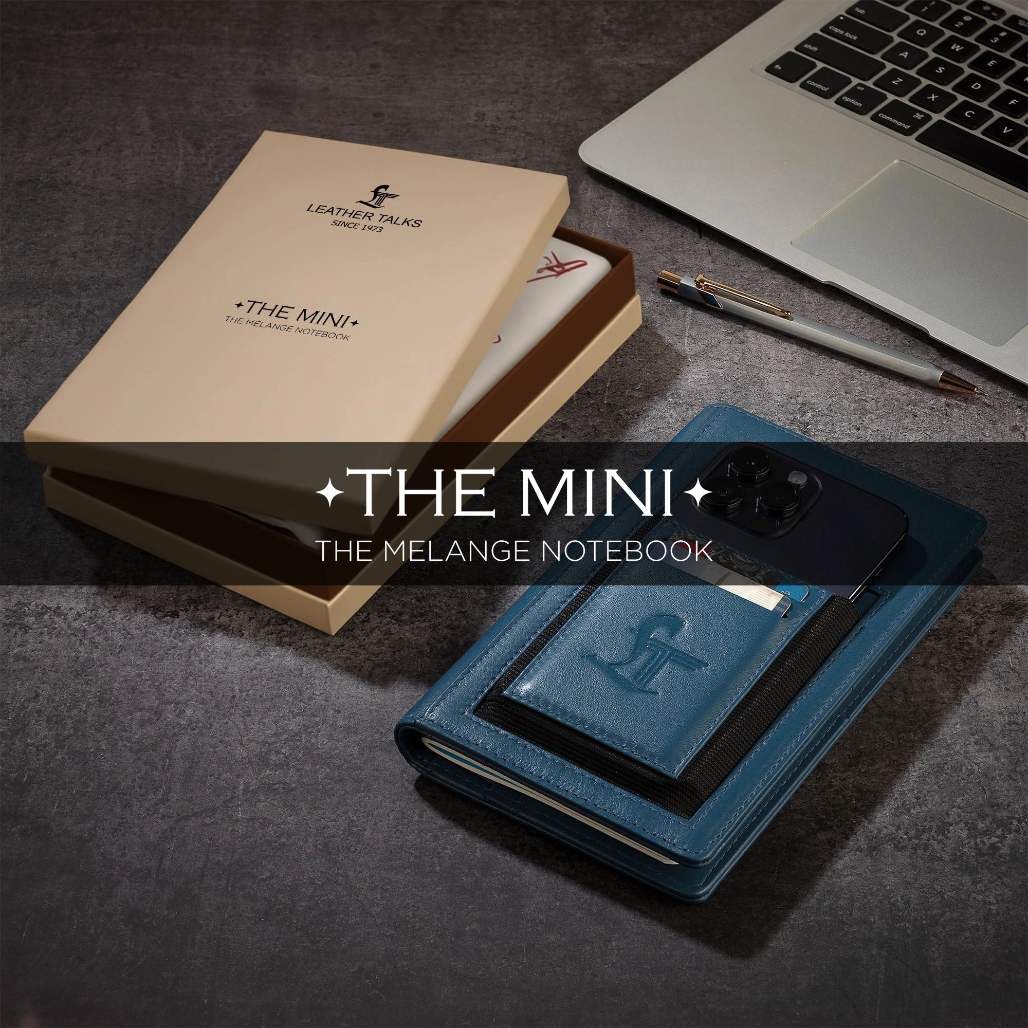 The Mini Melunge Luxury Pure Leather Notebook | Premium Leather Diary For Men & women | 100% Genuine Leather | Handmade Leather Journal - Blue Leather Talks