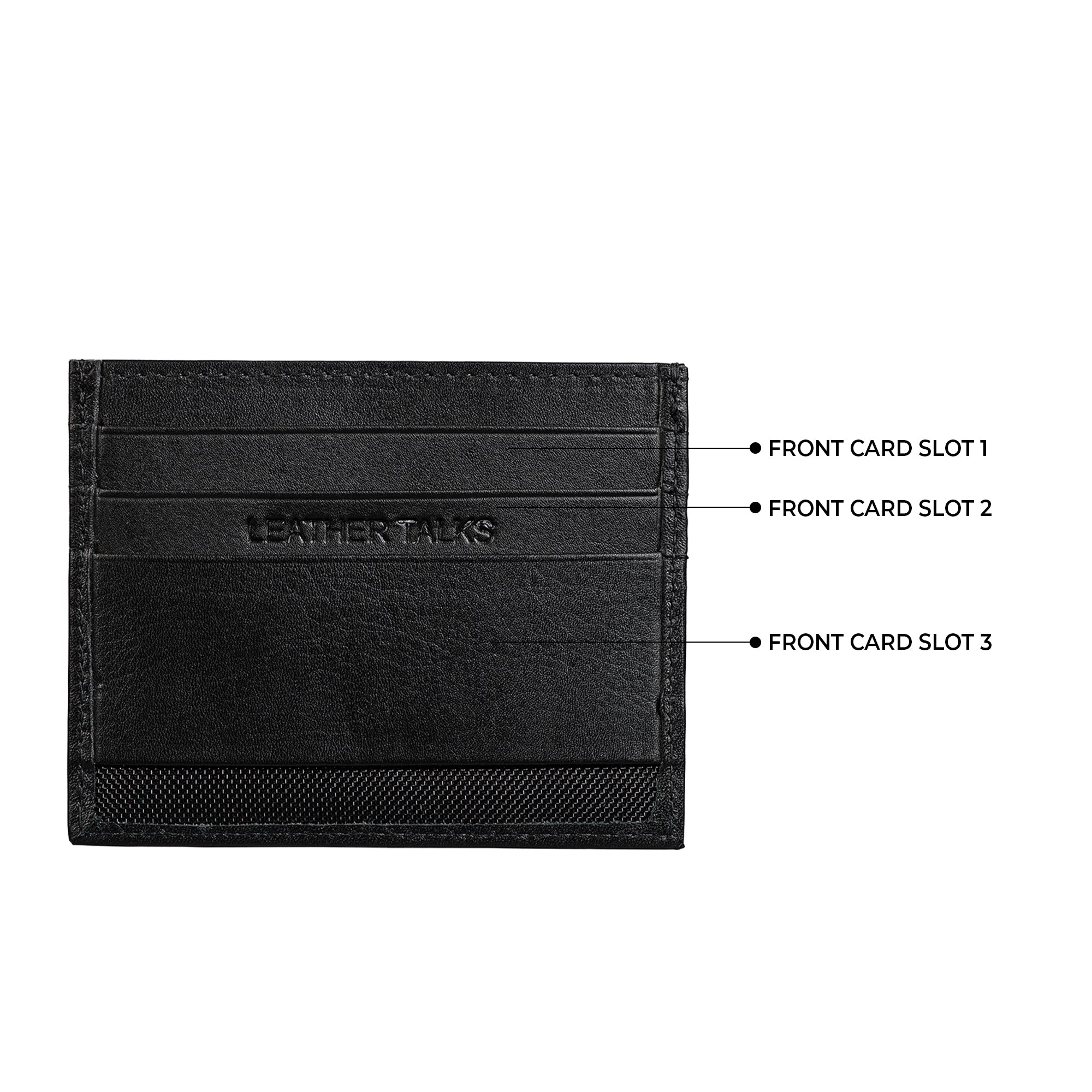 RFID card holder to protect against data theft – RFID-blocking leather card holder designed to protect your cards from unauthorized scanning and data theft.