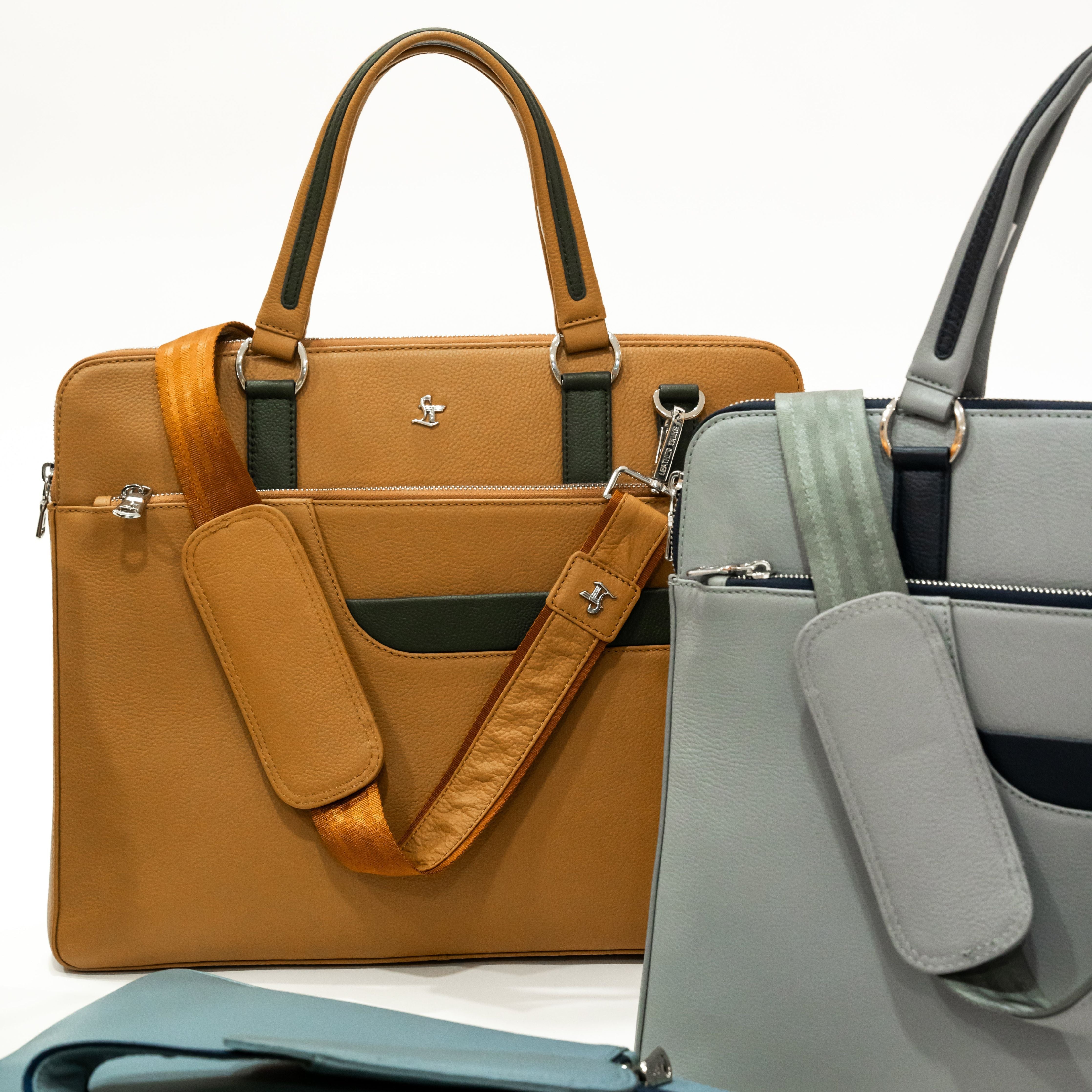 Genuine Leather Laptop Folio Bag – Office Bag for Men with Shoulder Strap