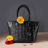 Leather Tote Bag For Women in black color with croco tail pattern