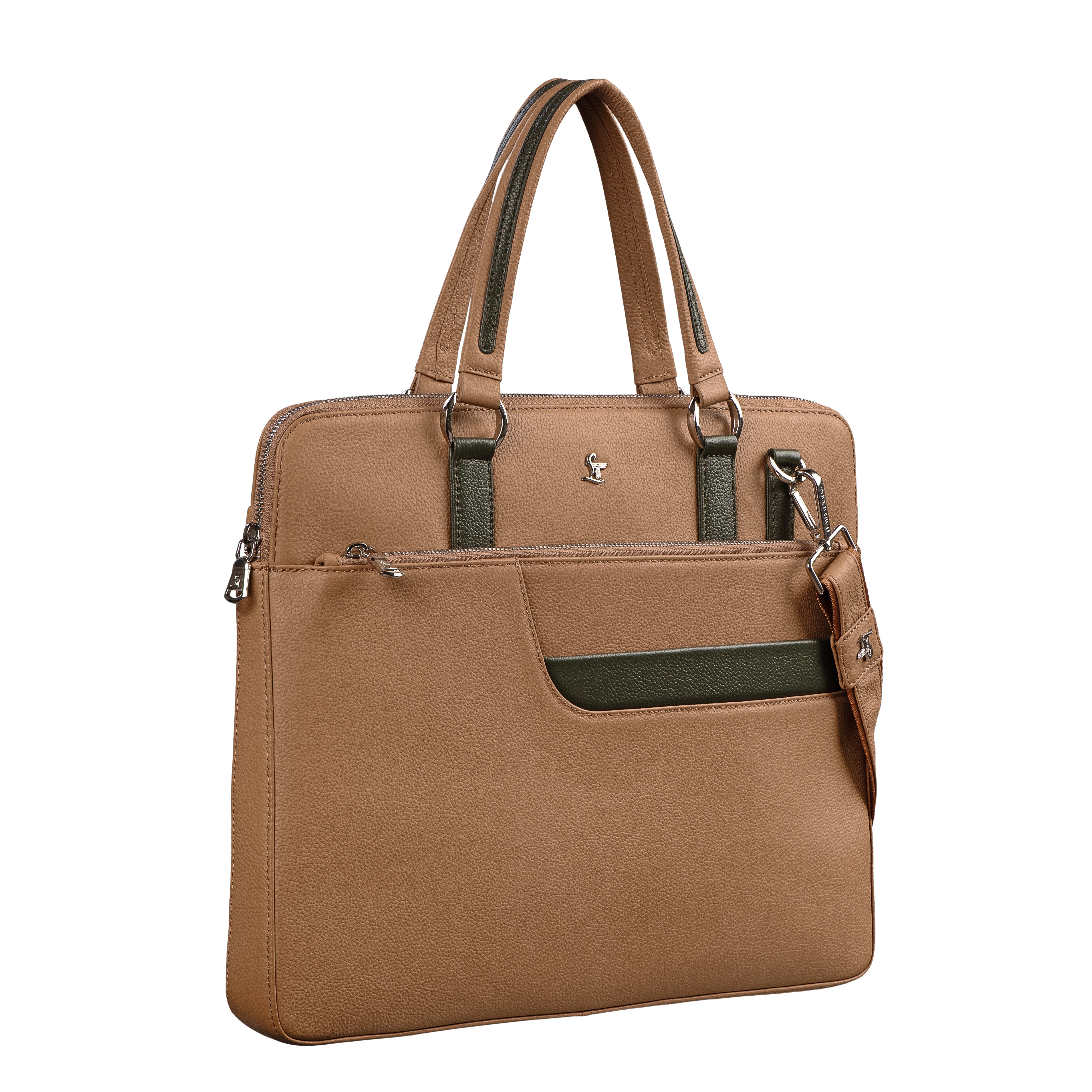 Handcrafted Genuine Leather Office Folio Bag – Tan & Olive Design