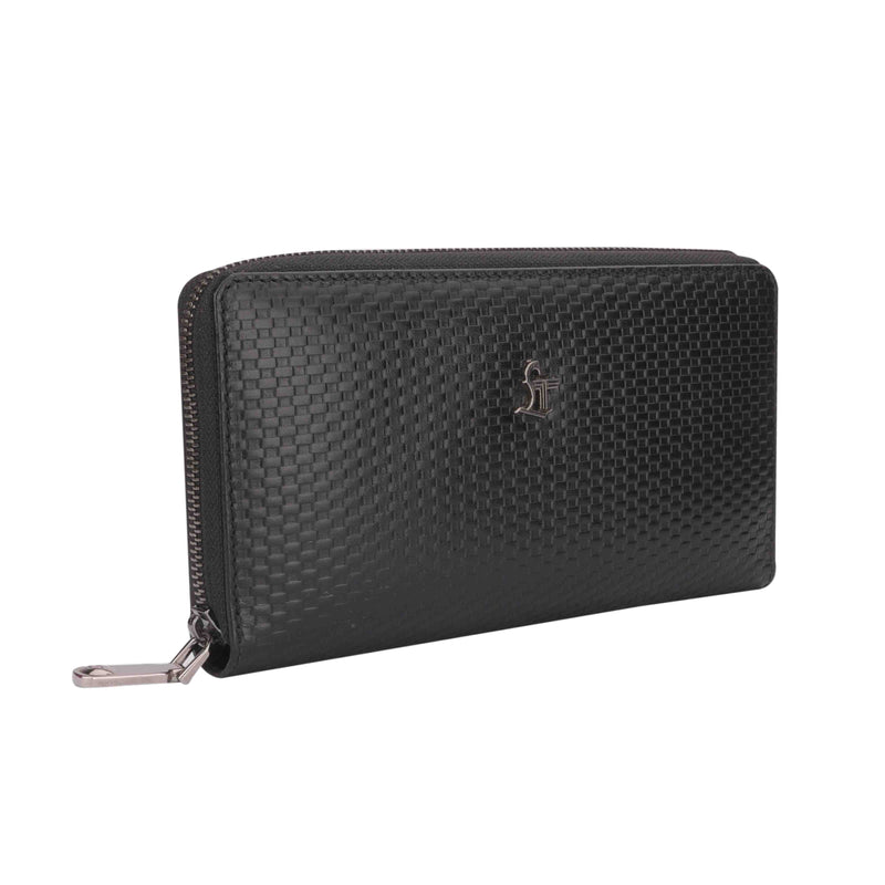 Palm II | Brick Leather Wallet for Women | 100% Genuine Leather | Color: Black