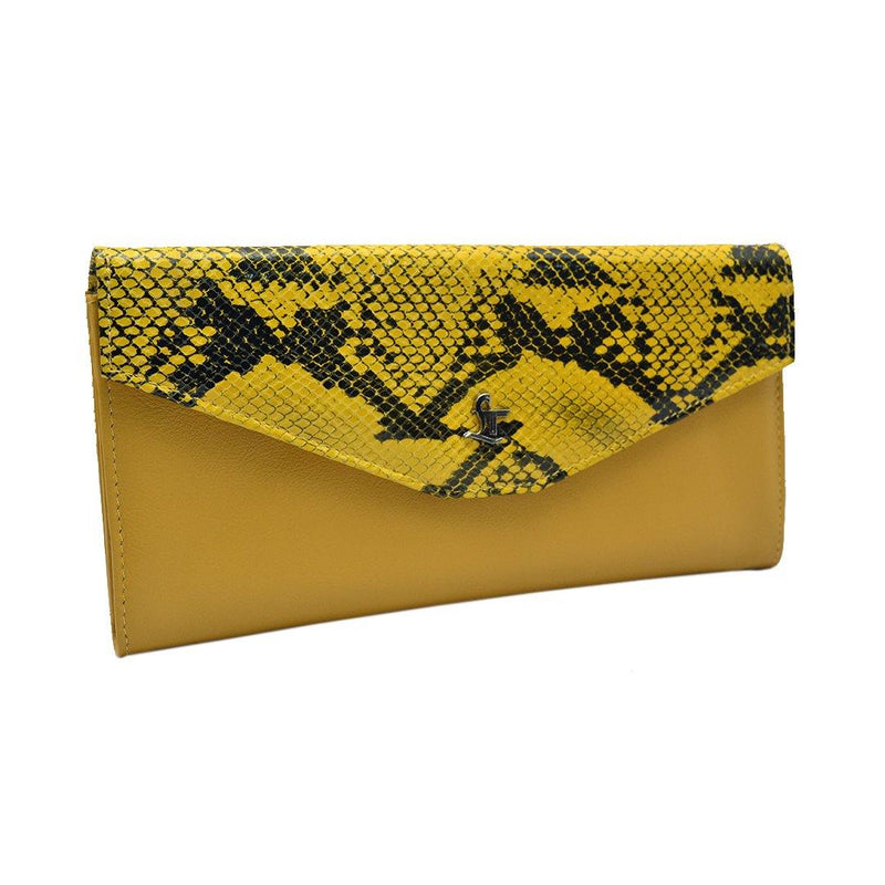 Onyx Snake Print | Leather Wallet for Women | 100% Genuine Leather | Color: Yellow