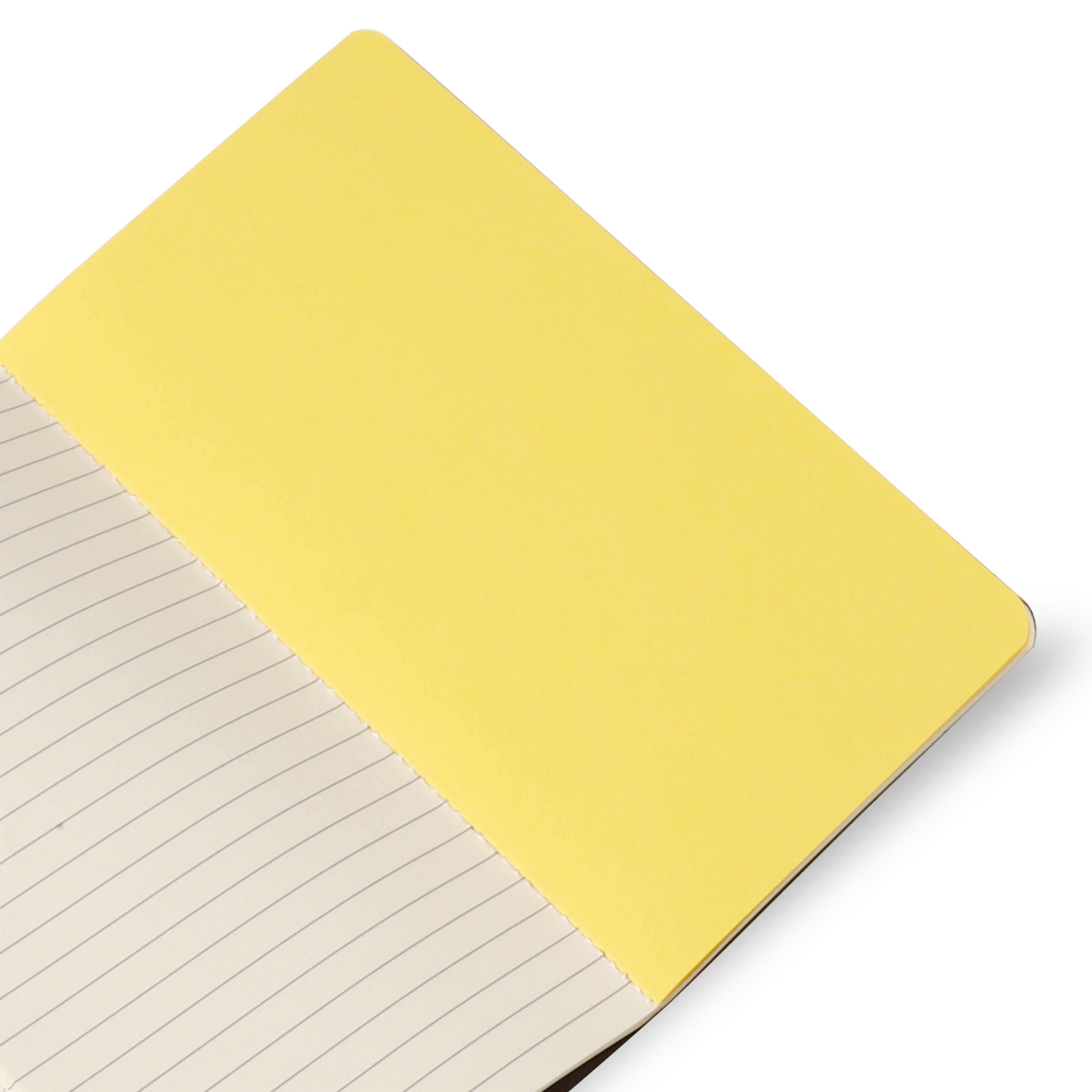 Yellow notebook with lined pages on a white background