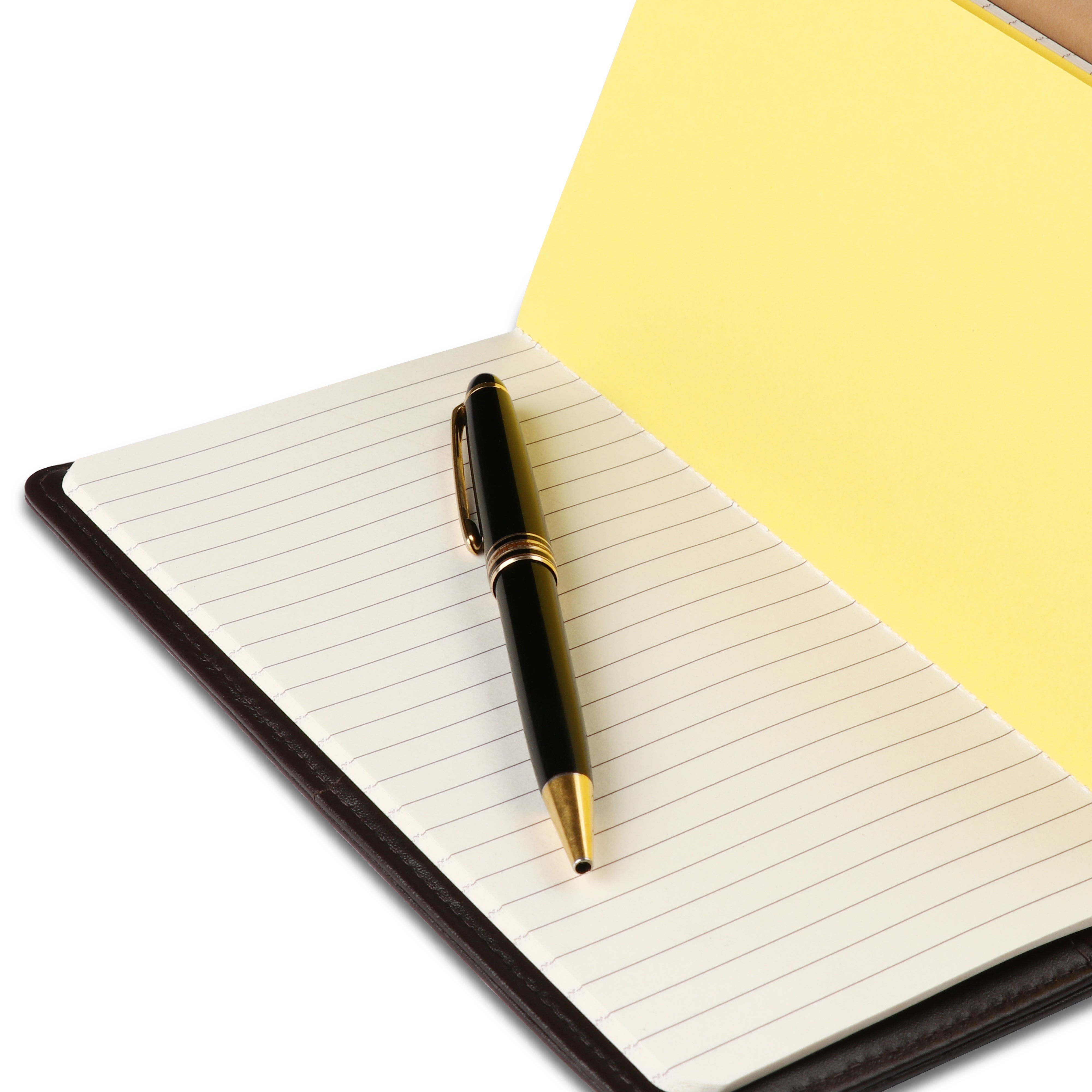 Notebook with a pen on a white background