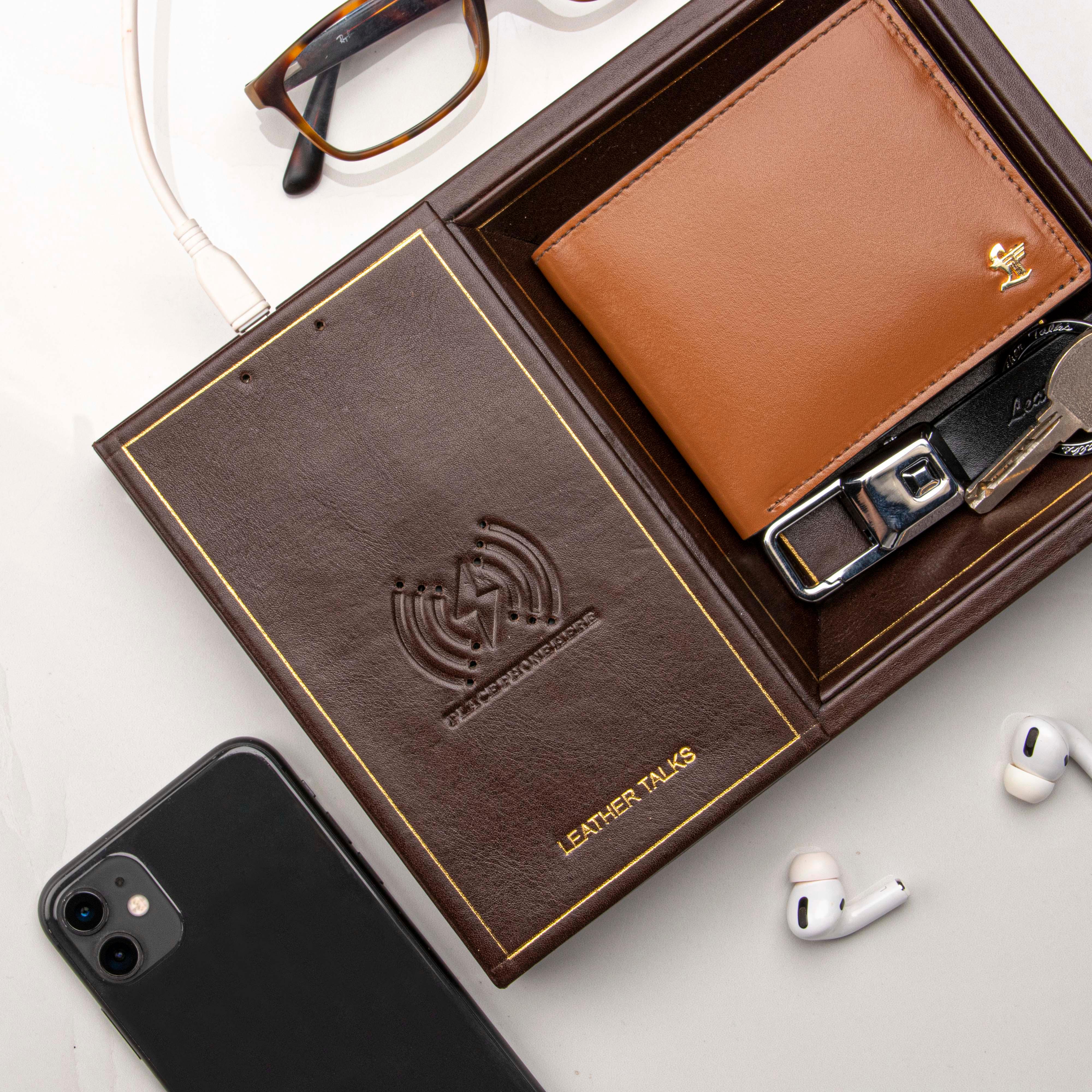 LT Smart Valet Tray With Wireless Charging - Leather Talks 