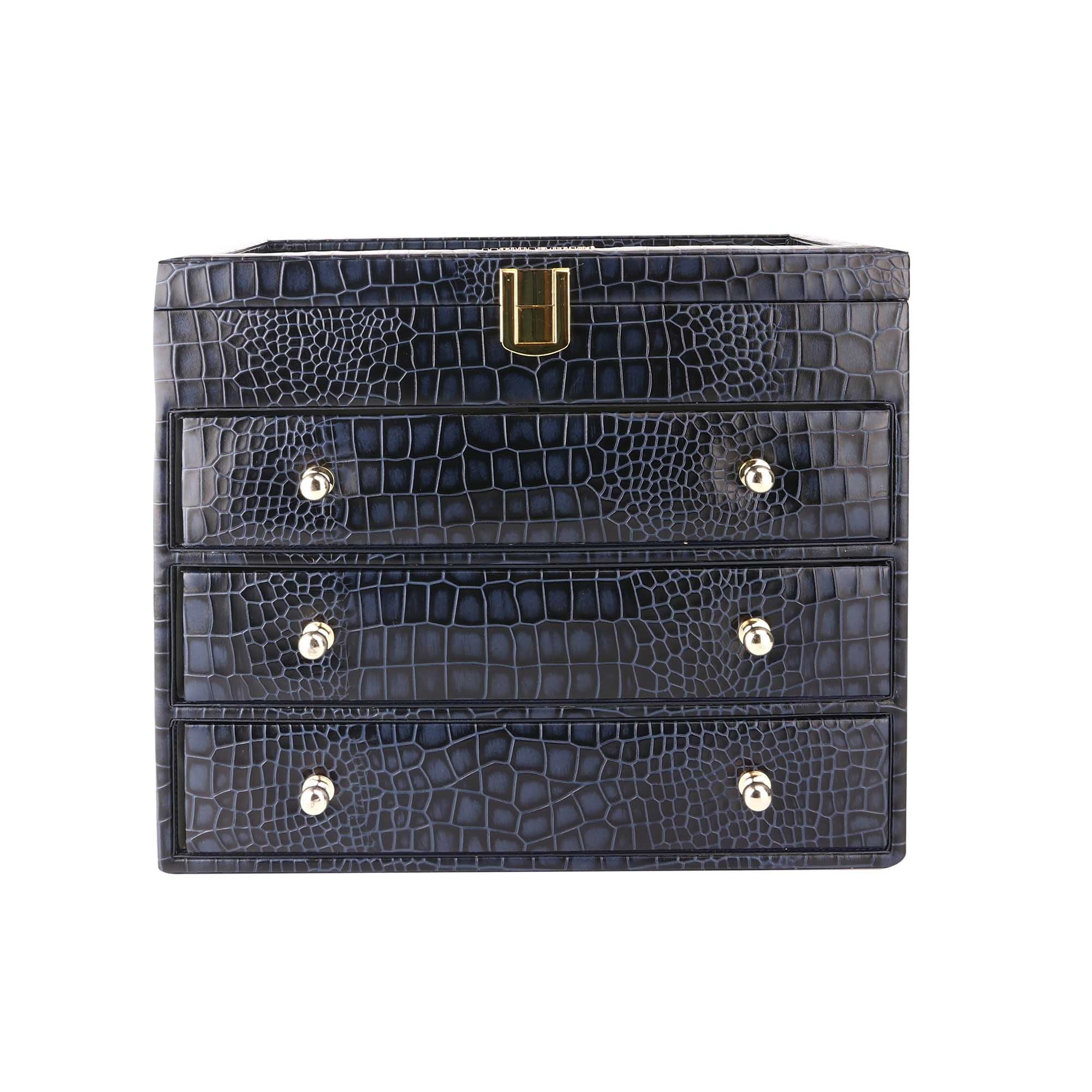 NOAH Leather Watch & Sunglass Box | Holds 24 Watches & 6 Sunglasses | Customizable Tray | Color: Blue Leather Talks