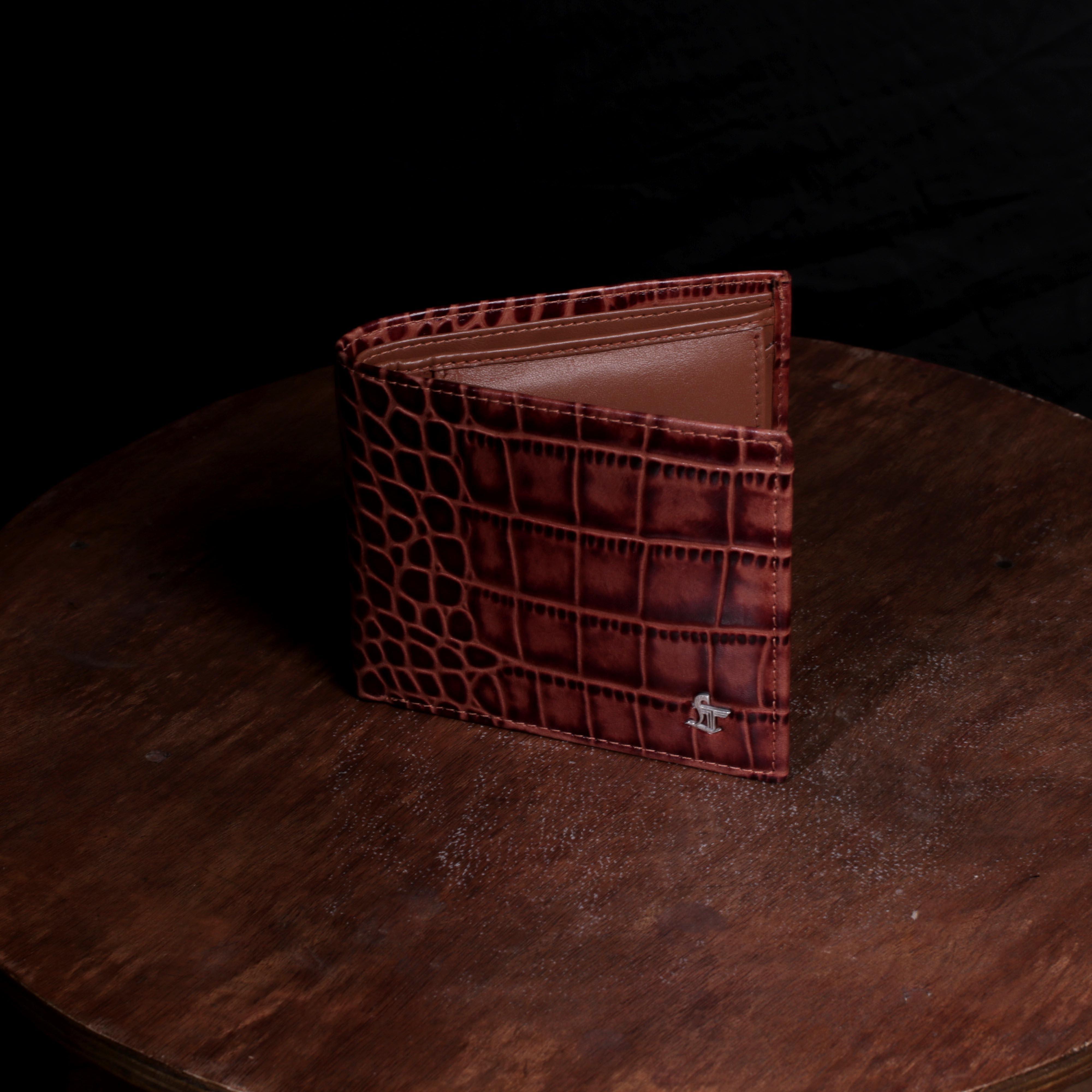 Premium Italian Croco Tan Wallet Belt Set with Wooden Gift Box - Leather Talks 