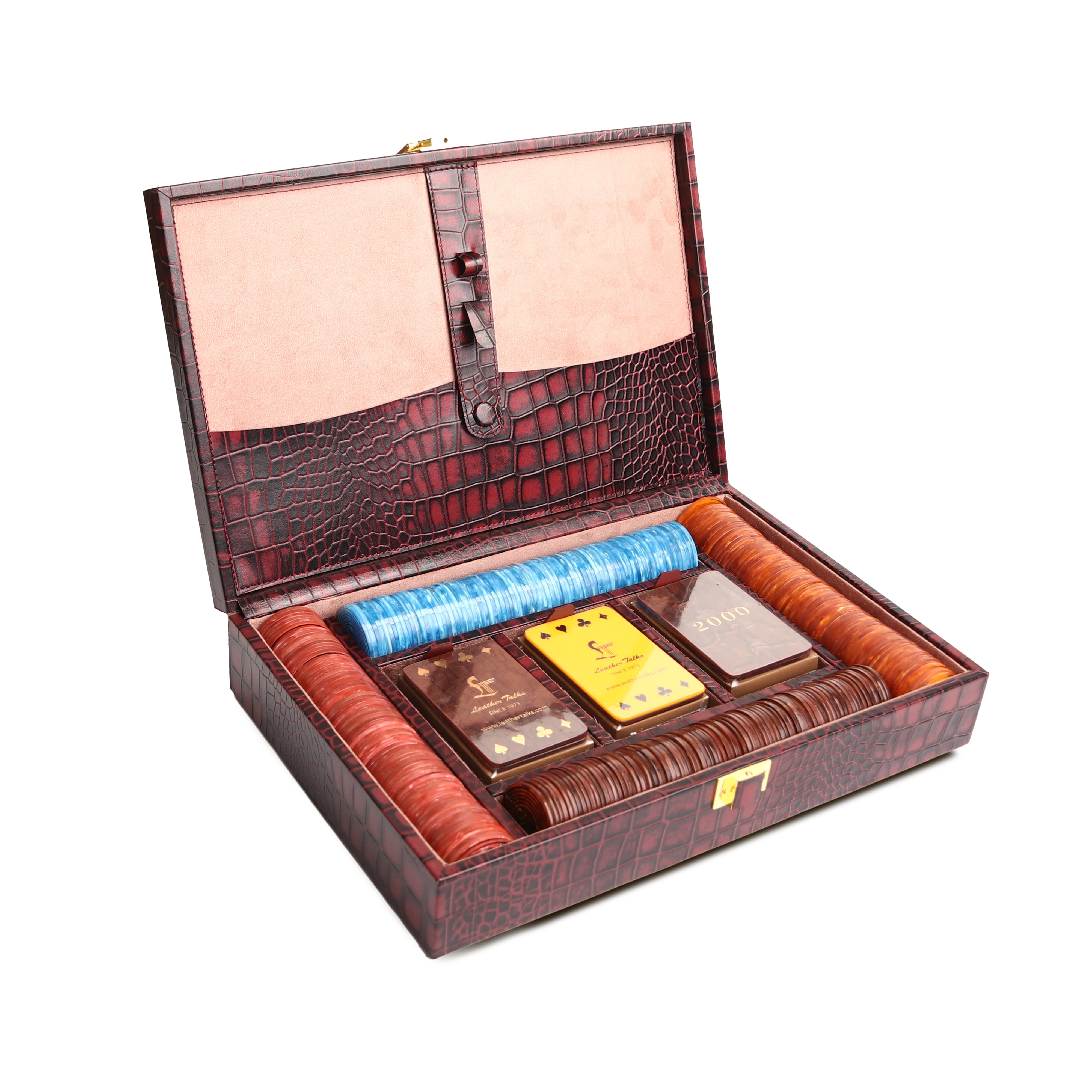 Leather Poker Box | Croco Embossed Genuine Leather | Color: Cherry Leather Talks