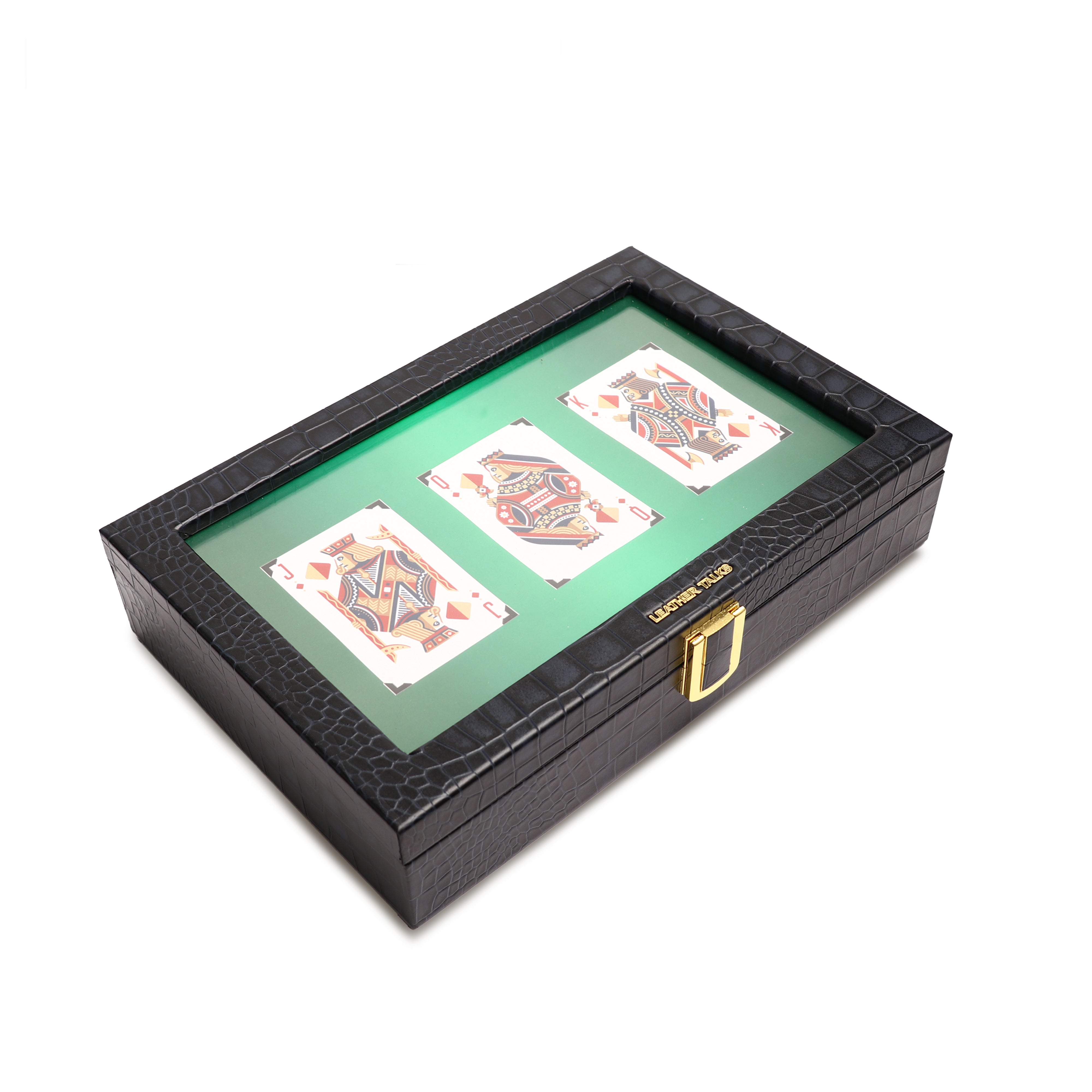 Leather Poker Box | Croco Embossed Genuine Leather | Color: Blue, Brown & Tan Leather Talks
