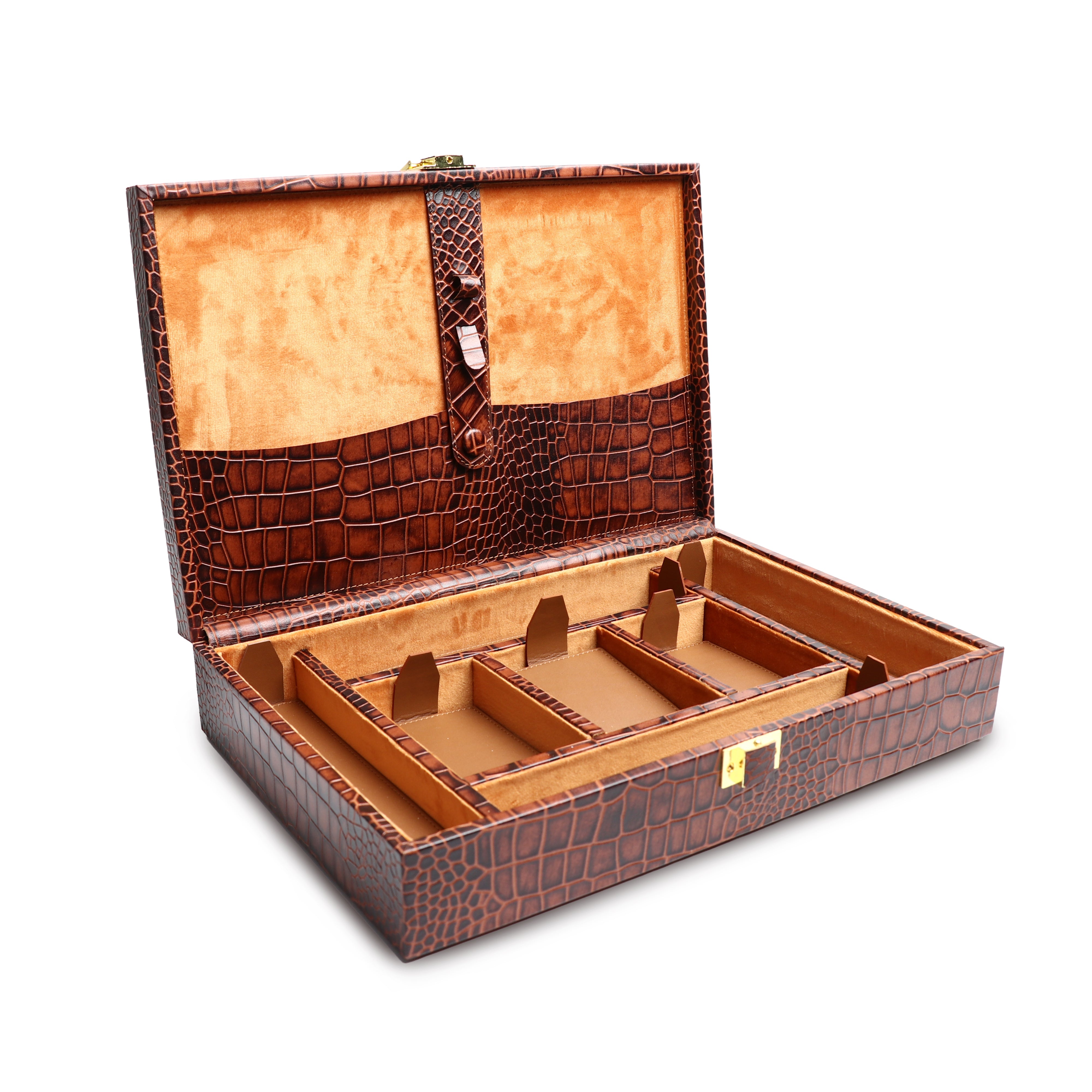 Leather Poker Box | Croco Embossed Genuine Leather | Luxury Playing Card Case | Premium Poker Gift Set | Color: Tan Leather Talks