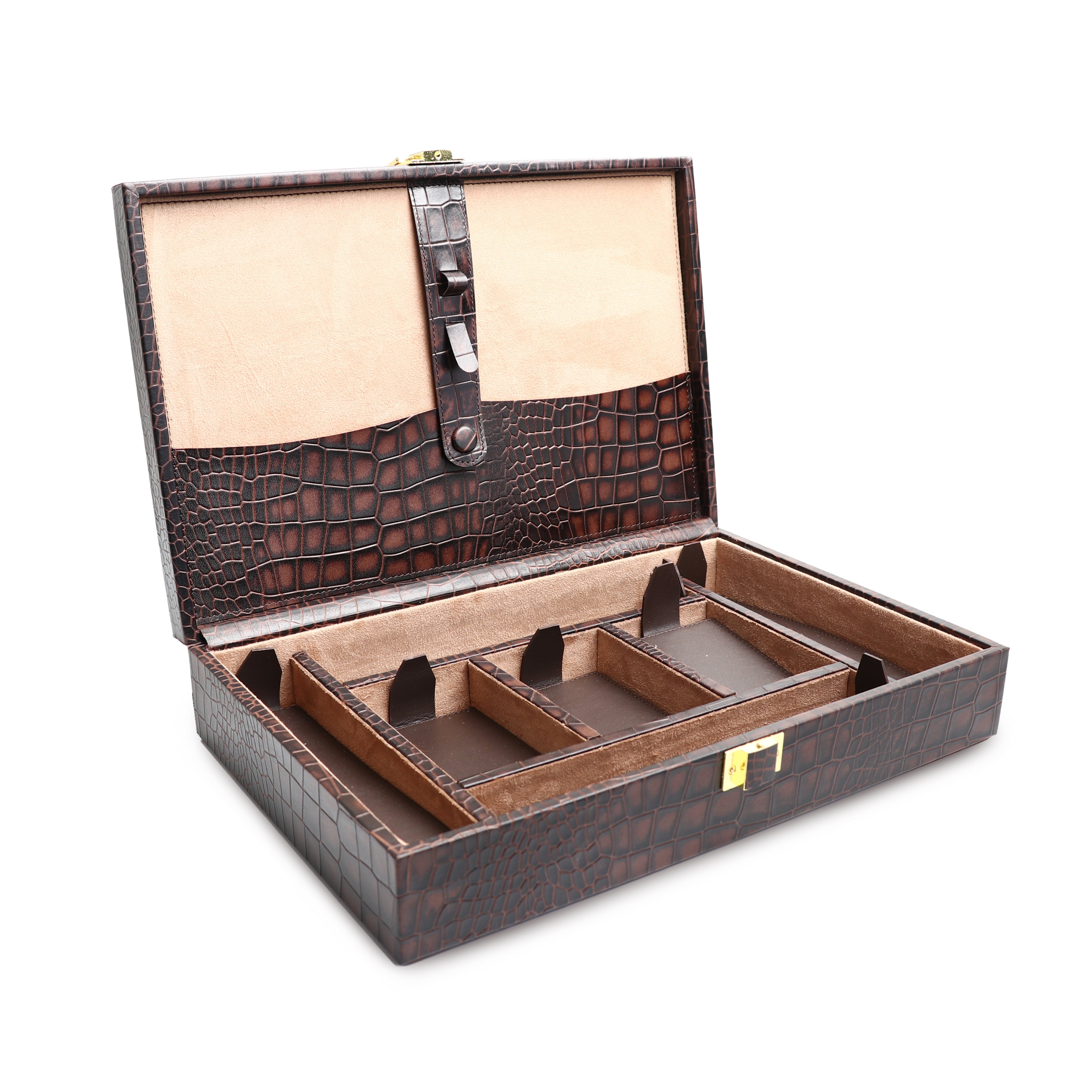 Leather Poker Box | Croco Embossed Genuine Leather | Color: Brown, Blue & Tan Leather Talks
