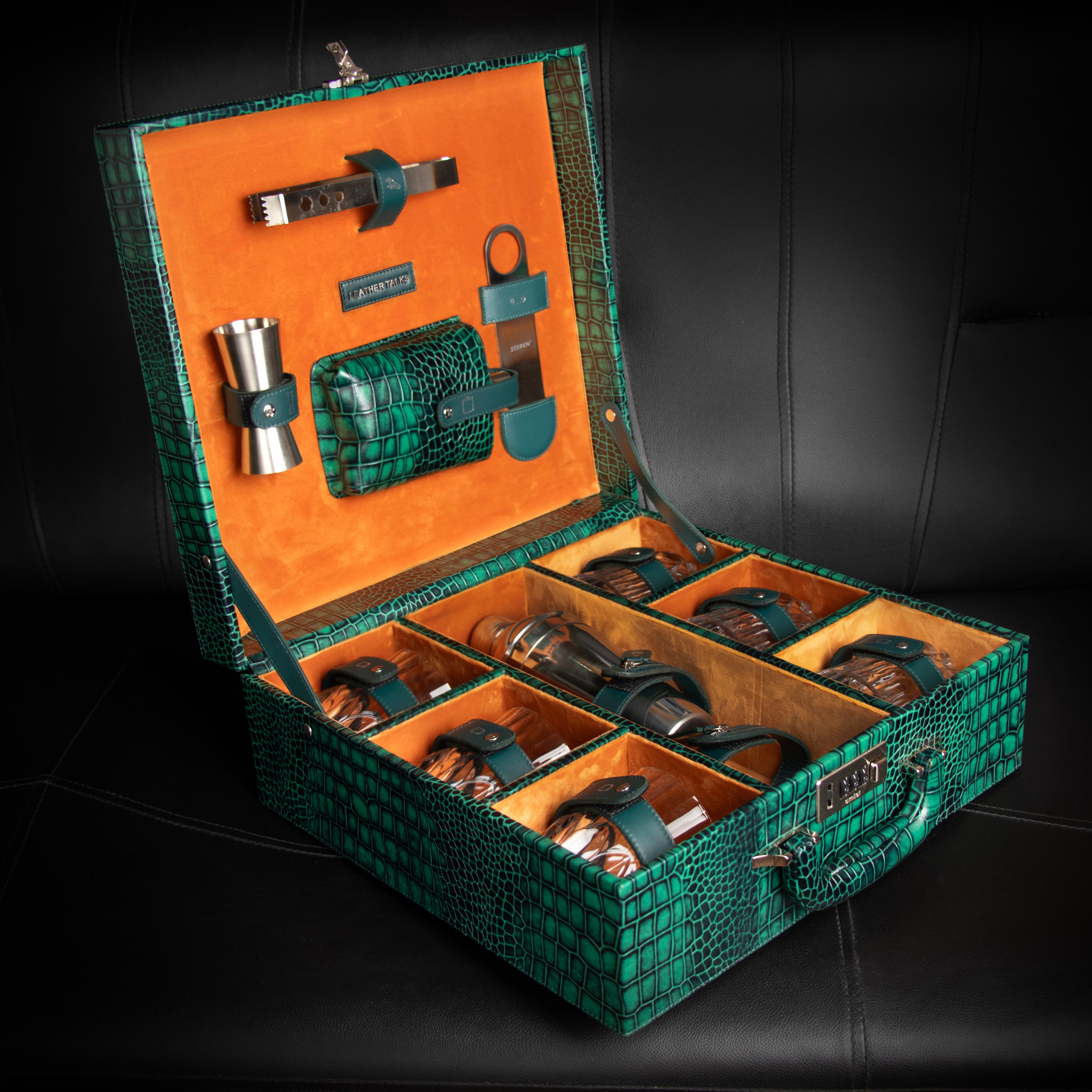 Luxury Genuine Leather Desktop Planner Set | Premium Corporate Diwali Gift for CEOs & Executives | Color: Green Leather Talks