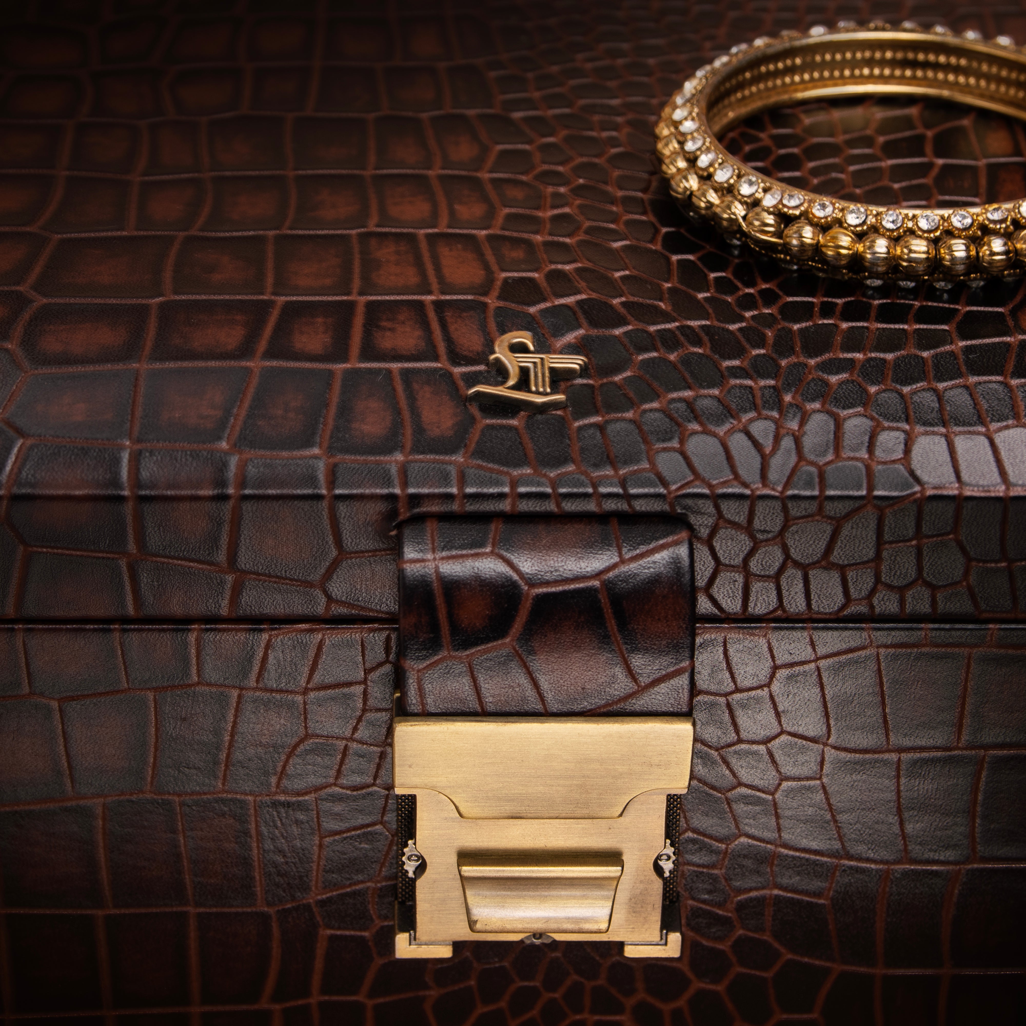 Royce Double Tray Jewellery Box | Luxury Genuine Leather Jewellery Box for Women | Elegant Organizer for Rings, Necklaces, Earrings & Watches | Color: Croco Brown Leather Talks