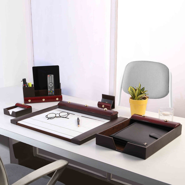Genuine leather wooden desktop planner set