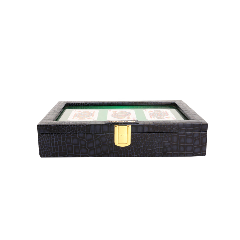 Deep Cut Brown Croco Leather Poker Box