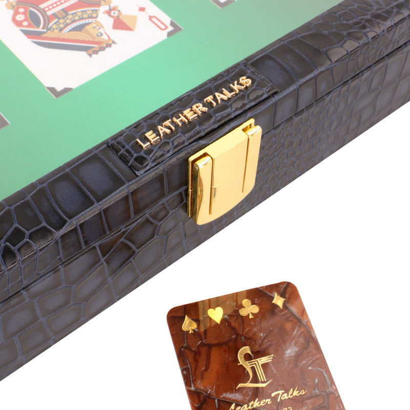 Deep Cut Brown Croco Leather Poker Box