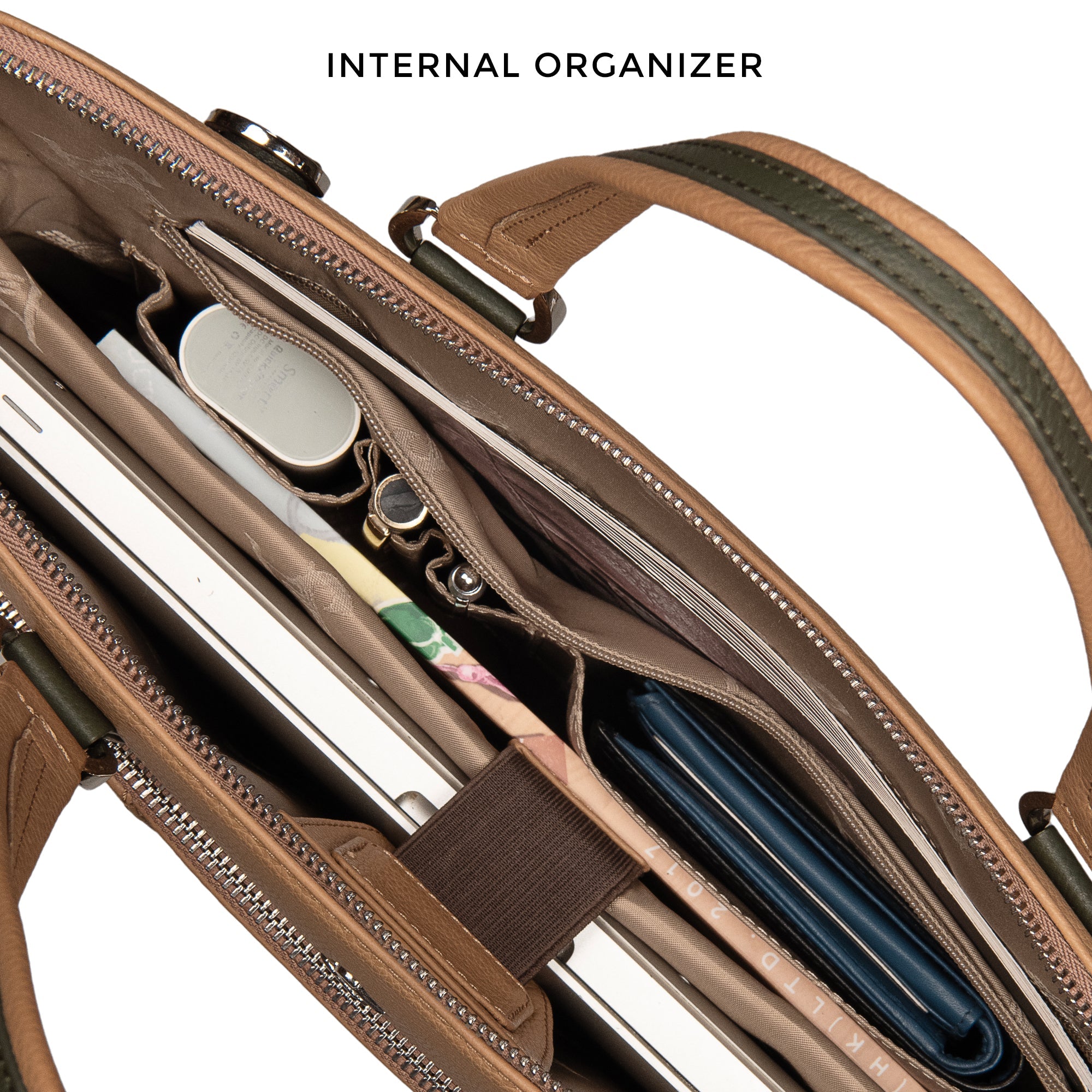 Dedicated padded laptop compartment inside premium genuine leather folio bag for men – secure office bag design.