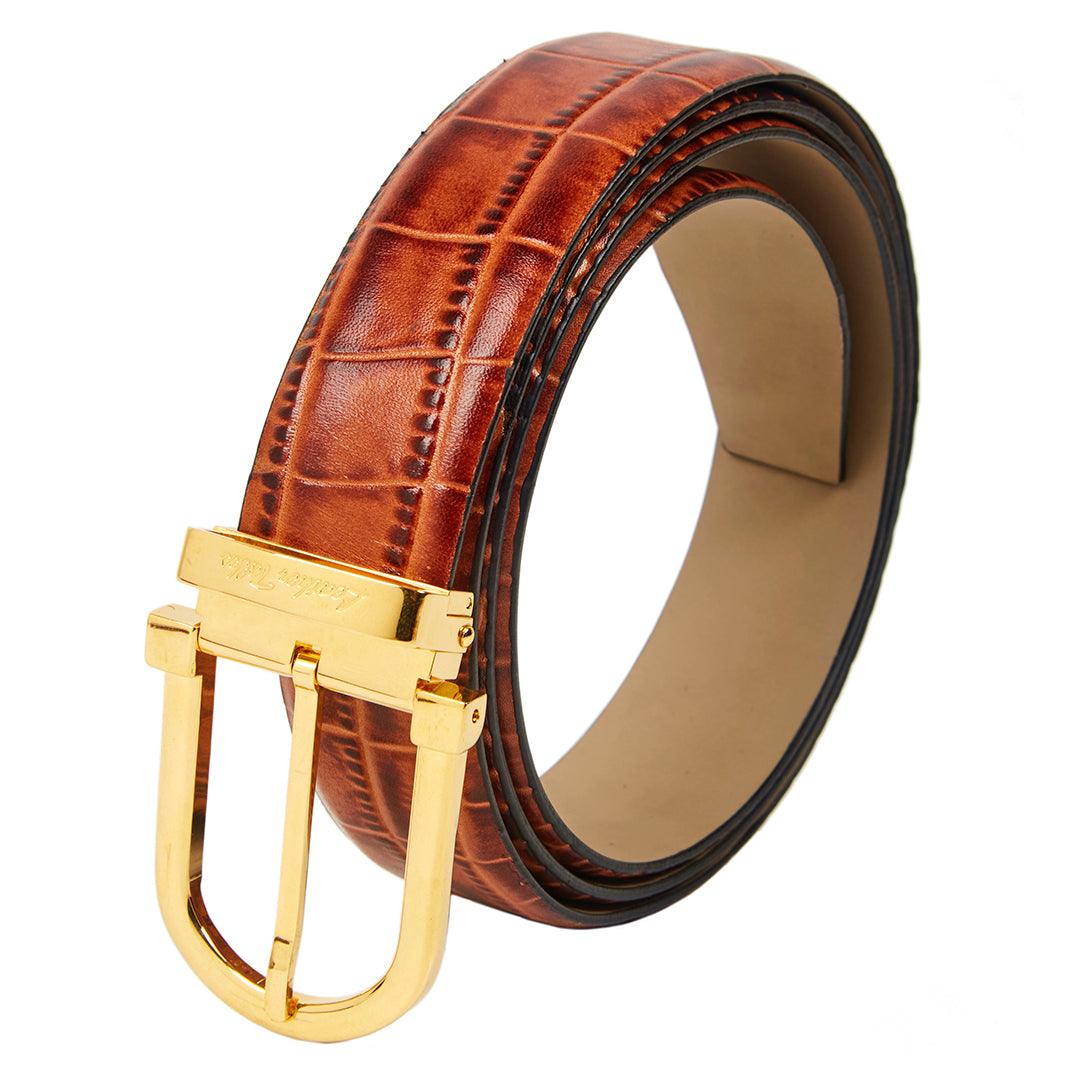 Premium Italian Croco Tan Wallet Belt Set with Wooden Gift Box - Leather Talks 