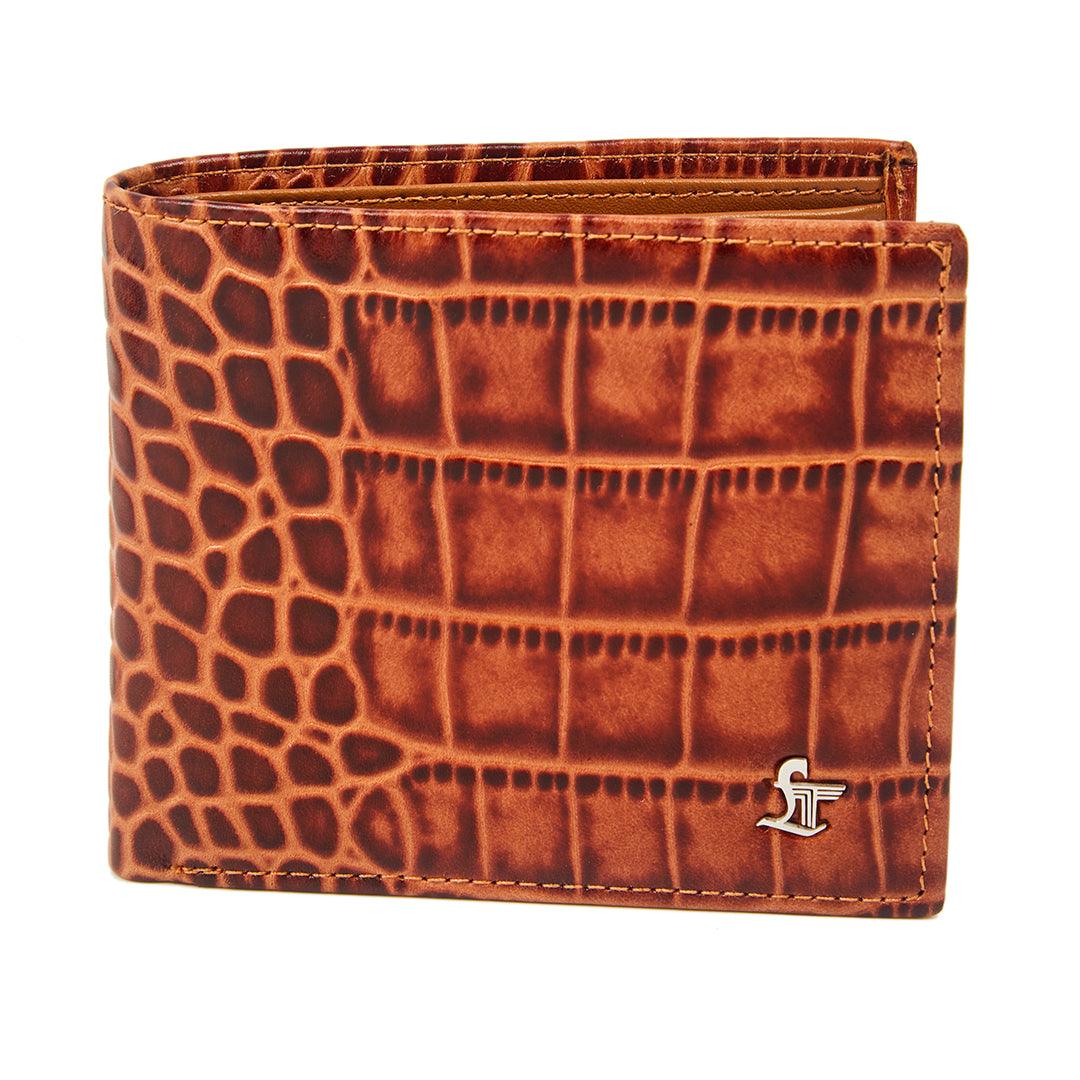 Premium Italian Croco Tan Wallet Belt Set with Wooden Gift Box - Leather Talks 