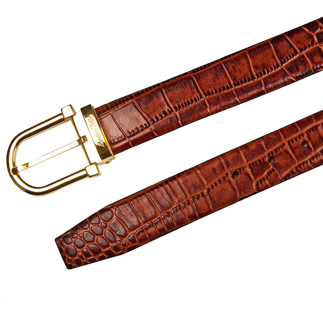 Premium Italian Croco Tan Wallet Belt Set with Wooden Gift Box - Leather Talks 
