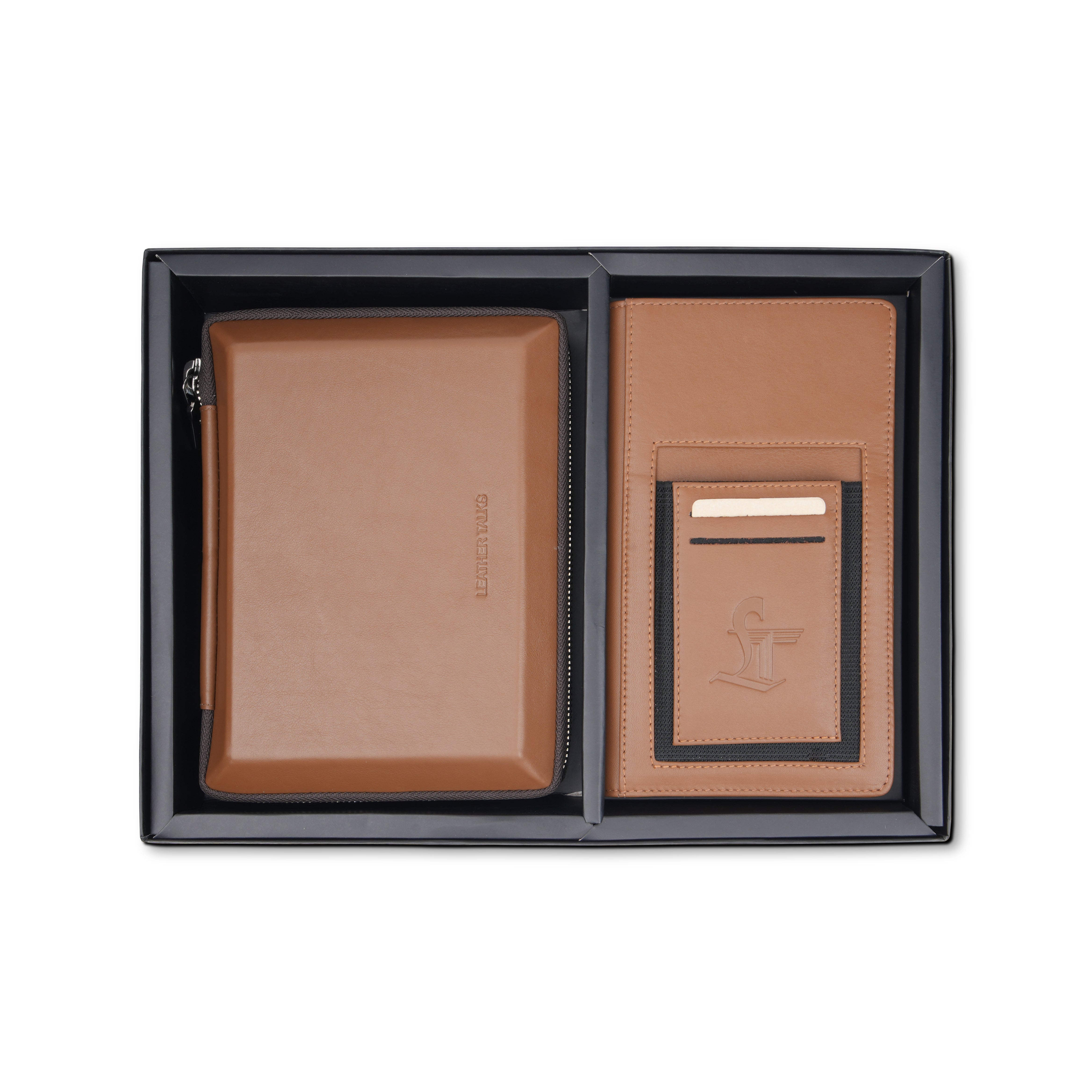 Set of II Combo Set | Harbinger Tech Kit & Mini Notebook | Genuine Leather Tech Organizer Case | Travel Cable Storage Bag | Luxury Electronic Accessories Pouch for Chargers, Wires & Gadgets | Color: Tan Leather Talks