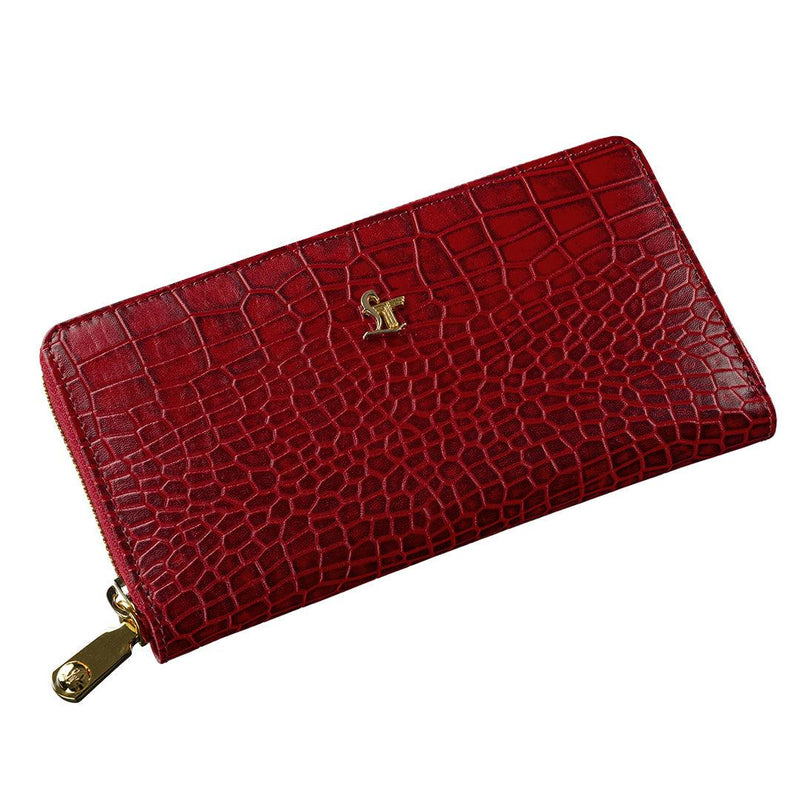 Palm II | Deep Cut Leather Wallet for Women | 100% Genuine Leather | Color: Red