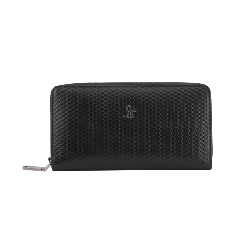 Palm II | Brick Leather Wallet for Women | 100% Genuine Leather | Color: Black