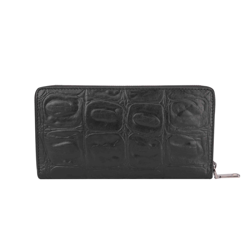 Palm II | Croco Tail Leather Wallet for Women | 100% Genuine Leather | Color: Black
