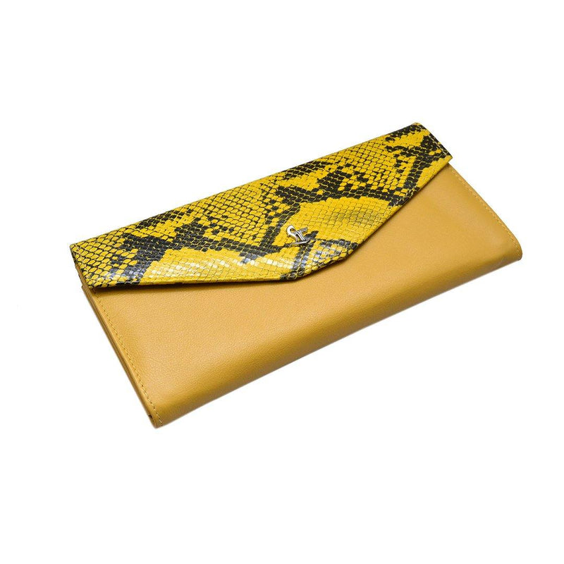 Onyx Snake Print | Leather Wallet for Women | 100% Genuine Leather | Color: Yellow