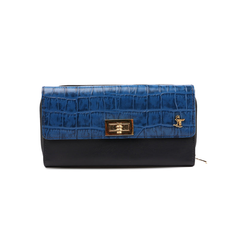 Backzipp | Croco Leather Wallet for Women | 100% Genuine Leather | Color: Blue