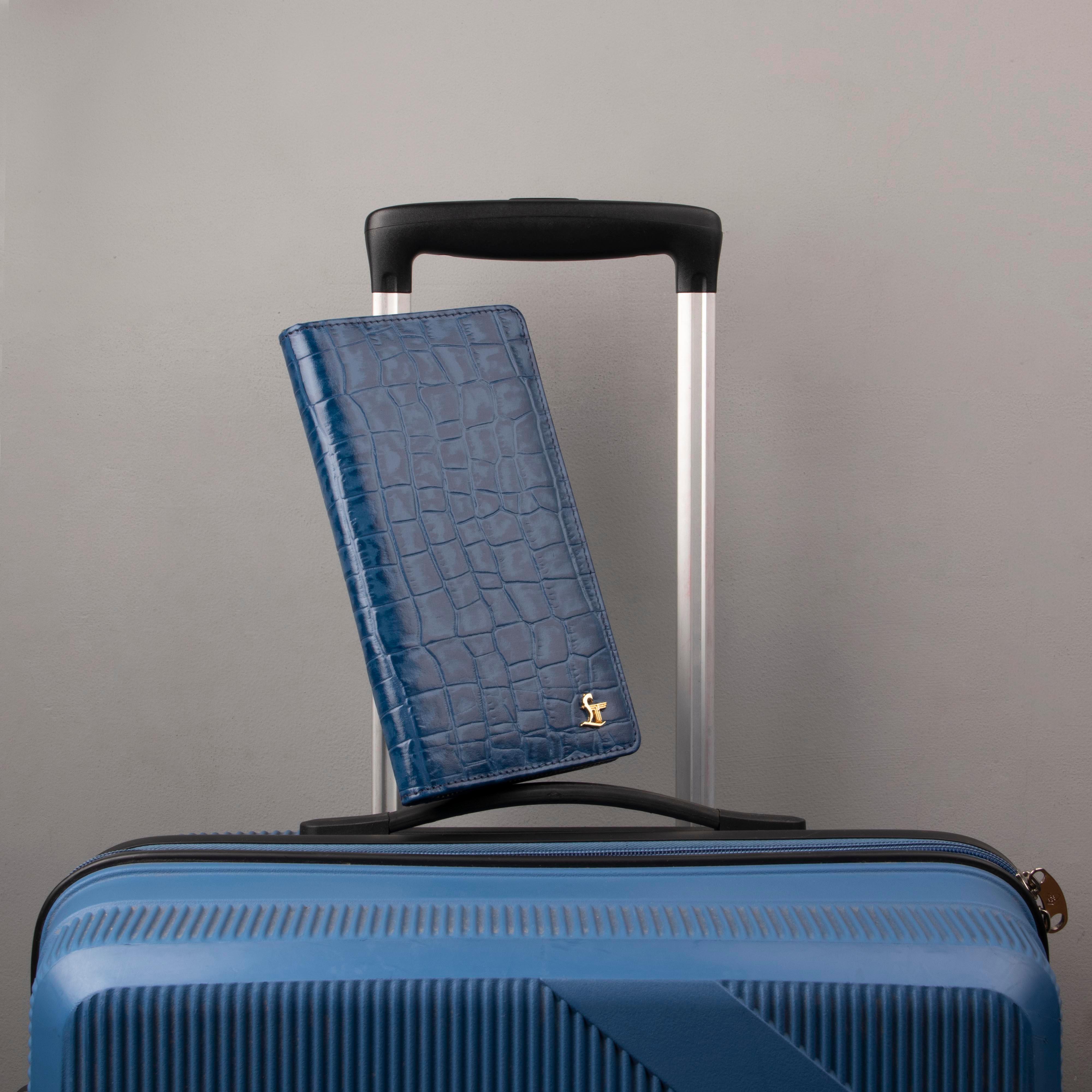 Full Zip Leather Passport Holder | 100% Genuine Leather | Color: Blue