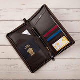 Full Zip Passport Travel Wallet For Women | 100% Genuine Leather | Color: Brown & Cherry