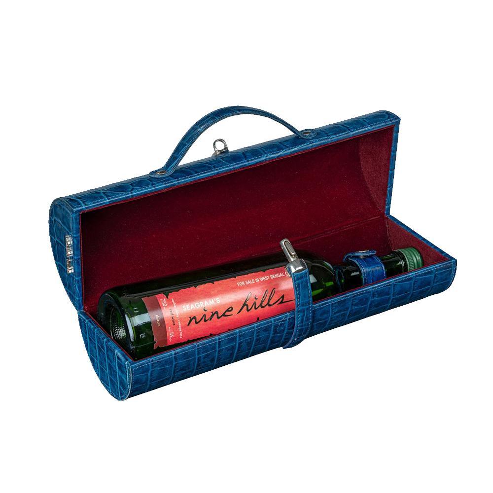 Leather Wine Case | Leather Cover For Wine Bottle upto 750 ml | Color: Blue
