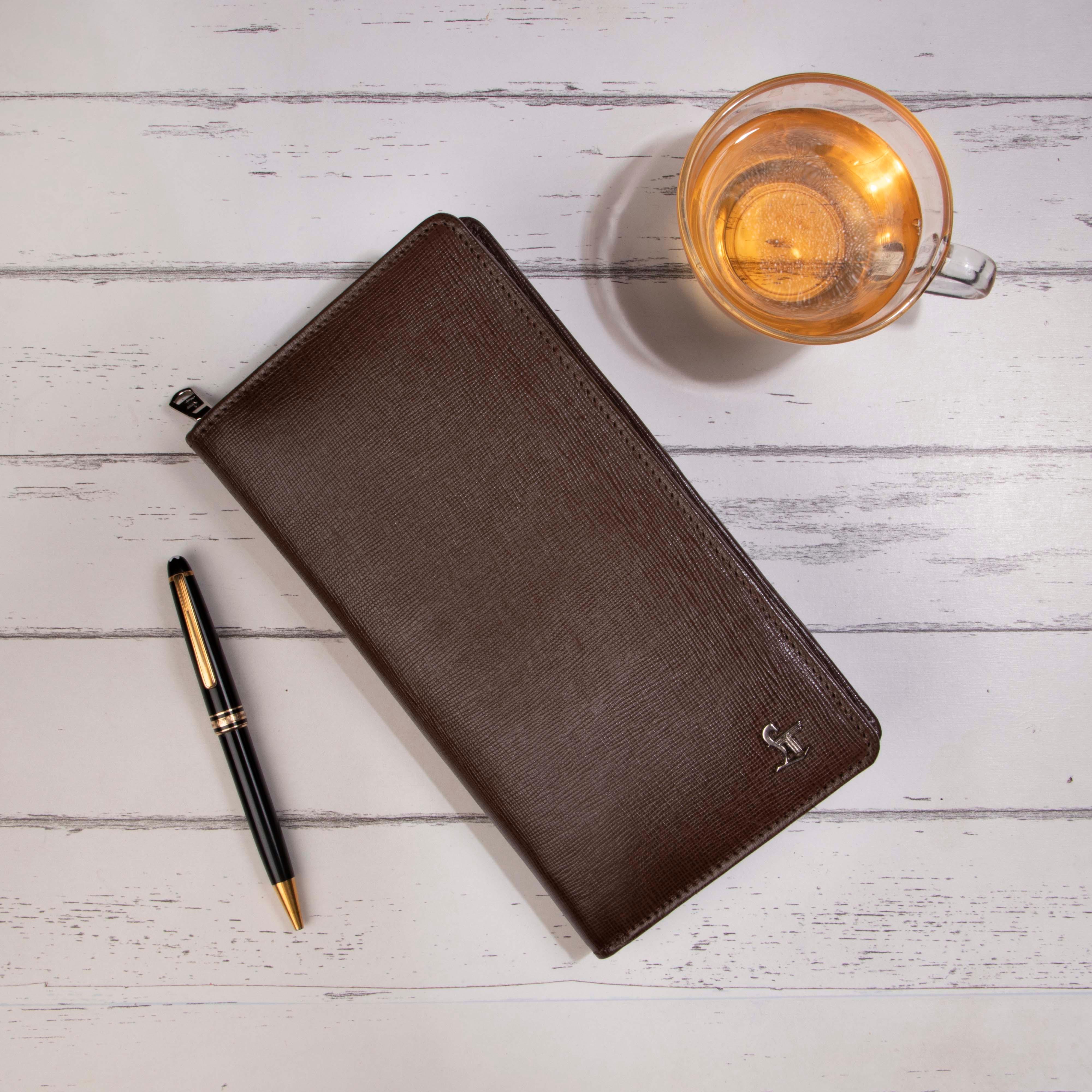 Full Zip Travel Wallet | 100% Genuine Leather | Color: Brown